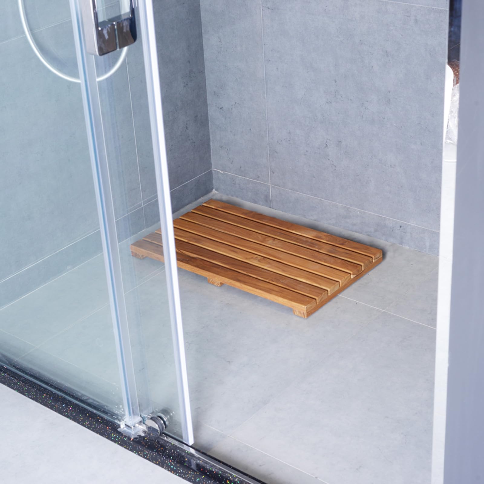 Teak Wood Bath Mat - Non-Slip Shower Mat for Bathroom - 23.6x15.7 Inch - Spa & Home Decor