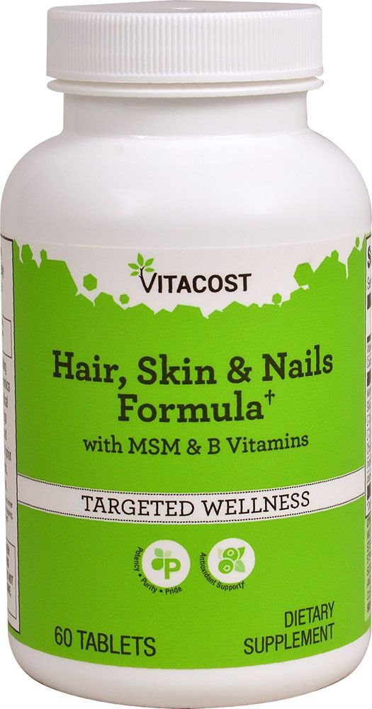 Vitacost Hair Skin & Nails Supplement with MSM & B Vitamins - 60 Tablets for Stronger Hair Growth, Healthy Skin & Nail Care - Daily Beauty & Wellness Support