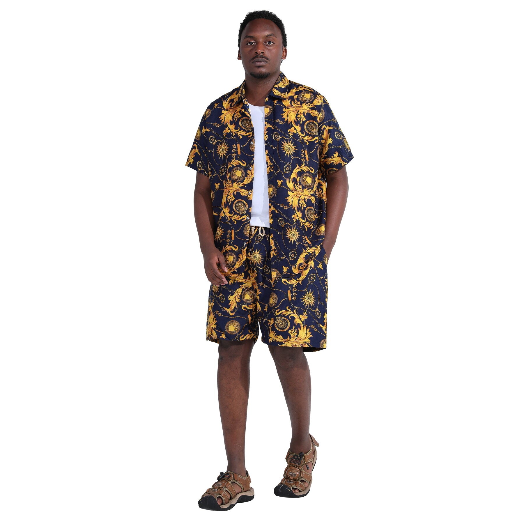 Men's 2-Piece Hawaiian Print Summer Suit - Lightweight Breathable Short Sleeve Shirt & Shorts Set for Beach Vacation, Pool Party and Tropical Getaways