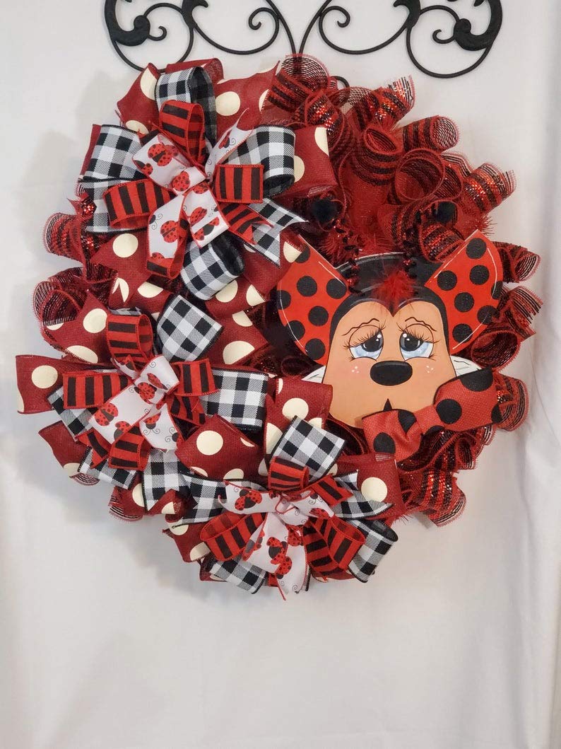 Beautiful Ladybug Wreath for Front Door - Handmade Spring Summer Floral Door Decor - Perfect for Home Entrance, Porch, and Garden Decorations