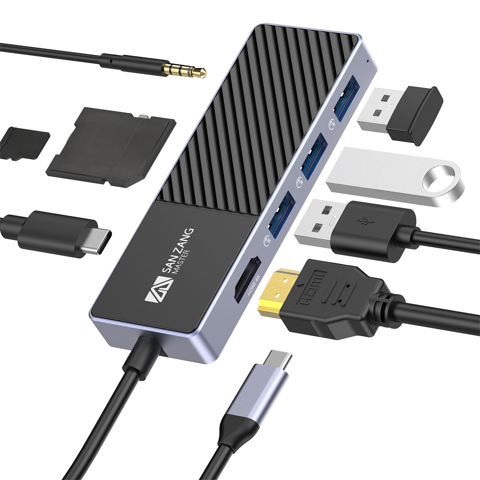 7-in-1 USB C Hub Adapter with 4K HDMI, USB 3.0 Ports, SD/TF Card Reader - Perfect for MacBook Pro, Dell XPS & Chromebook Laptops (Home Office & Travel Use)