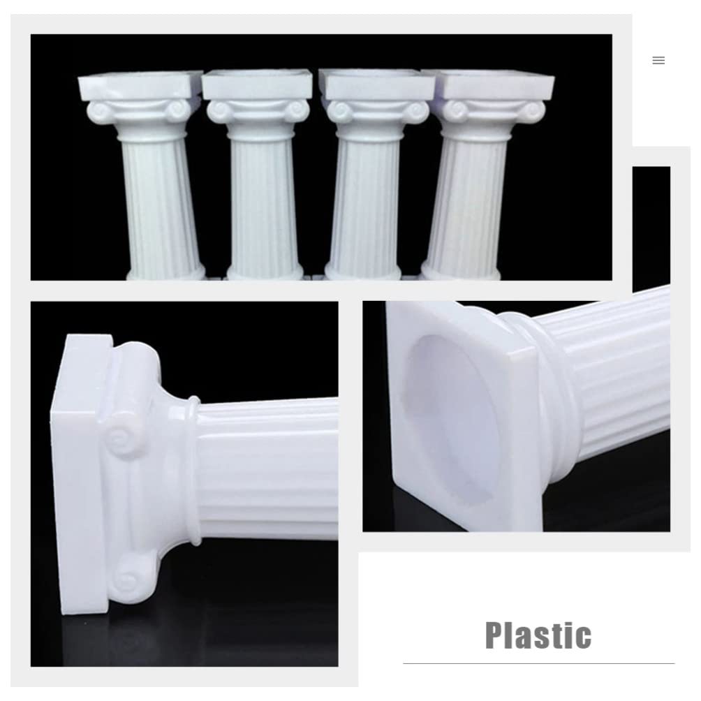 DOITOOL 4Pcs Roman Column Cake Stand Supports - White Plastic Wedding Cake Pillar Holders for Baby Shower, Birthday Party & Floral Arrangements - Durable Cake Decorations for Multi-Tiered Cakes and Centerpieces