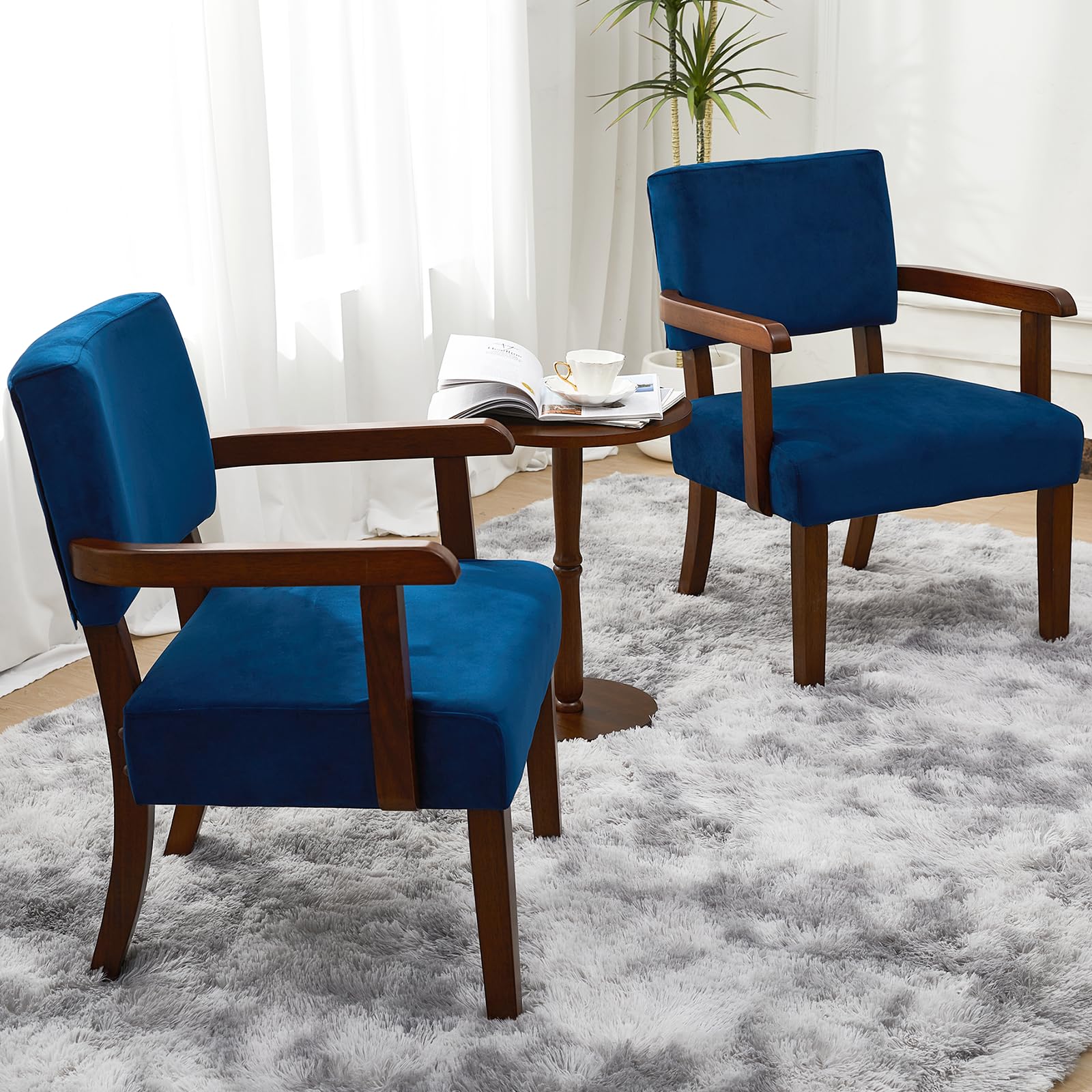 2-Piece Velvet Accent Chair Set with Side Table - Navy Blue Soft Seating for Living Room, Bedroom, Reading Nook & Waiting Areas - Comfortable Armchairs with Plush Cushions for Relaxation & Home Decor