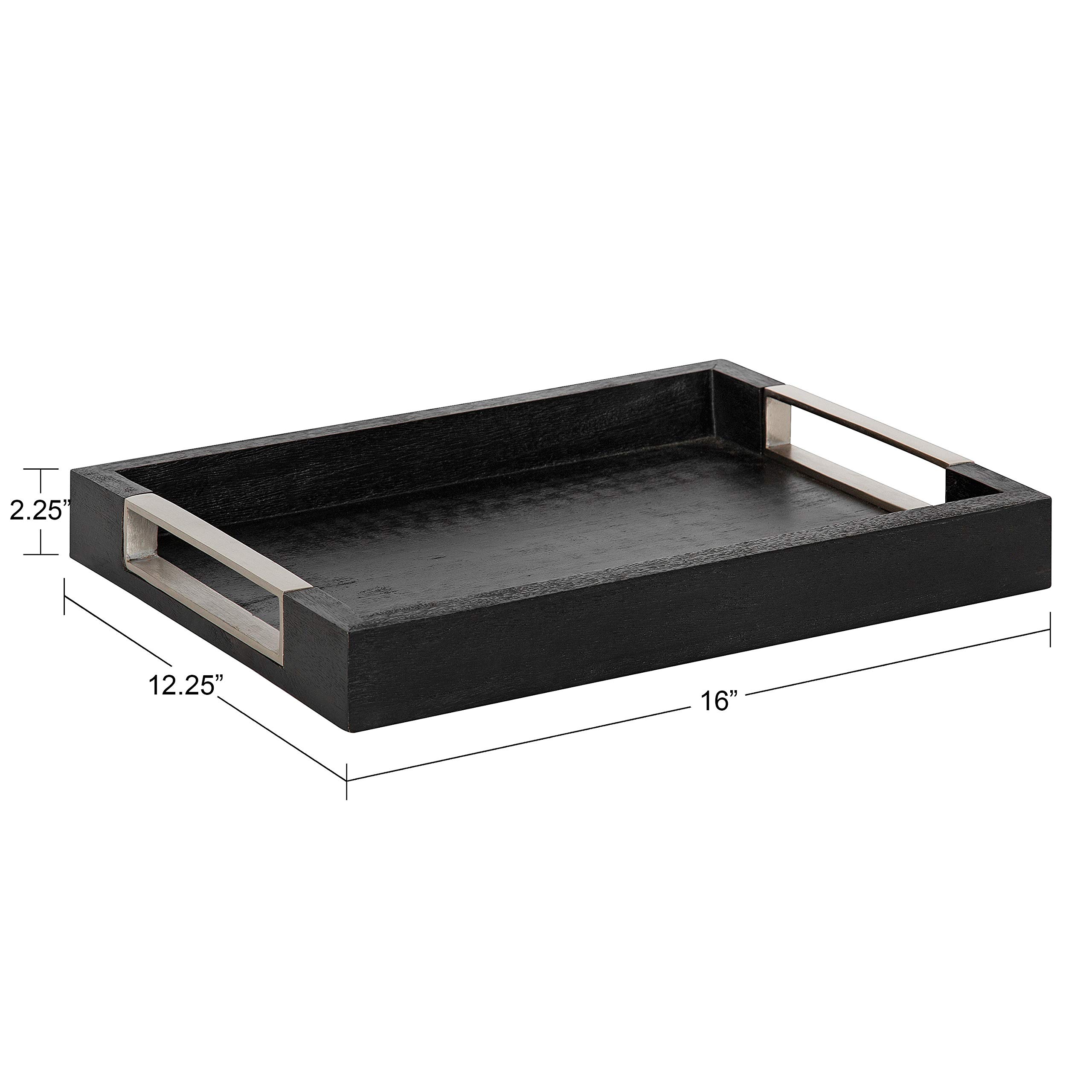 Kate & Laurel Heller Modern Black Wooden Tray - 12x16 Inch Rectangular Storage & Display Tray - Perfect for Home Decor, Coffee Table Centerpiece, and Organization