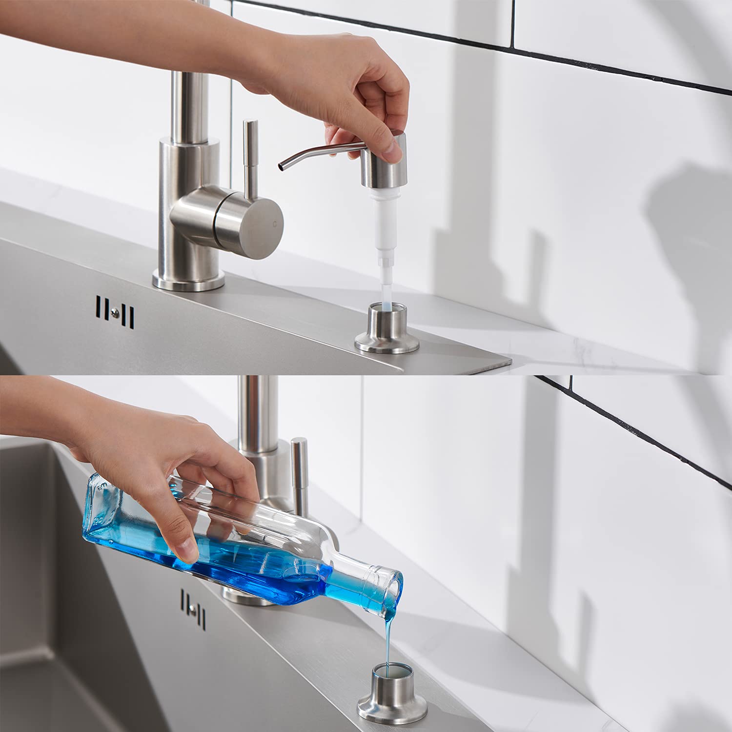 Brushed Nickel Soap Dispenser for Kitchen Sink - Top Refill Stainless Steel Built-in Soap Dispenser with 13oz Bottle | Perfect for Modern Kitchens, Bathrooms & Restaurants