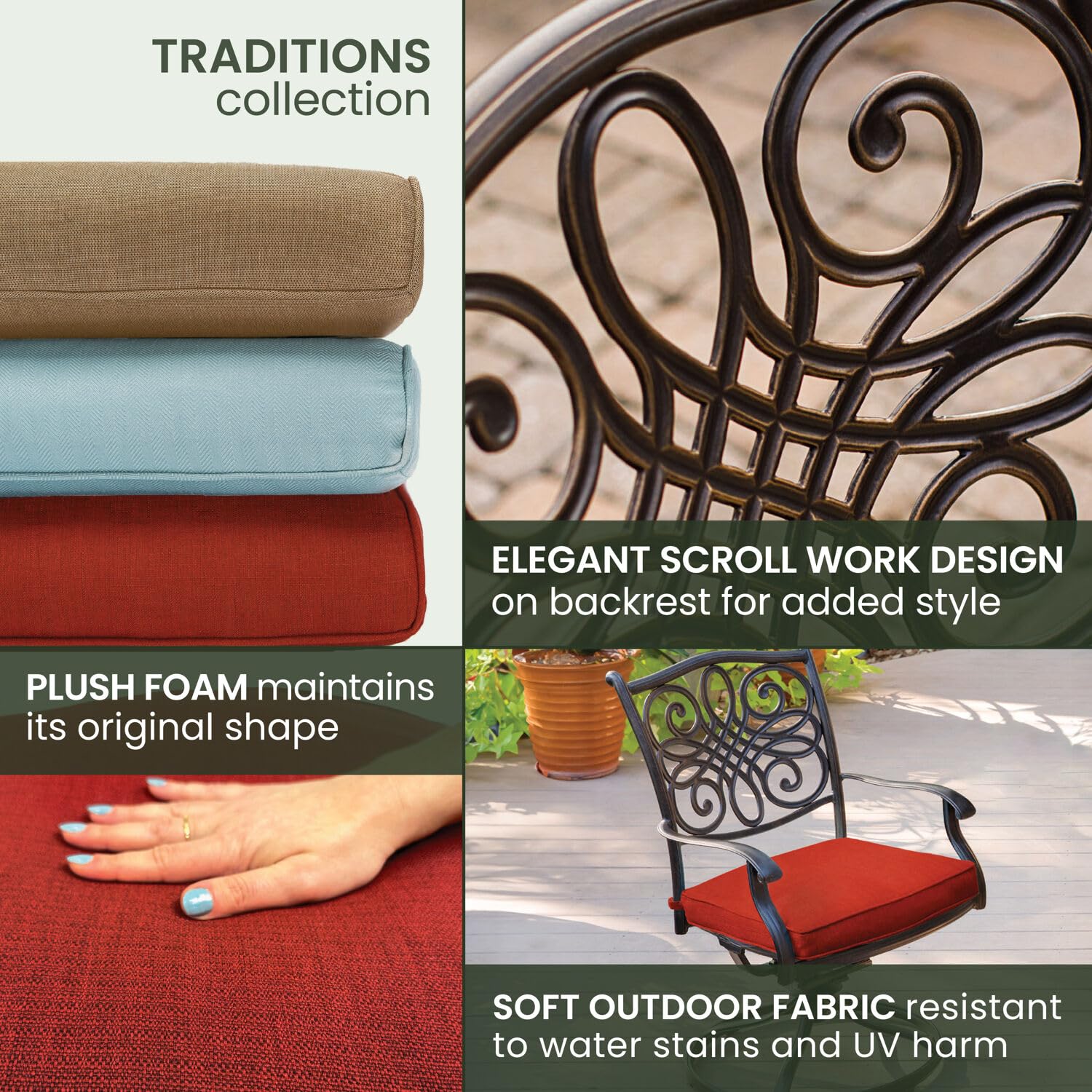 Hanover Traditions 5-Piece Outdoor Patio Dining Set - 48'' Round Rust-Resistant Table & 4 Swivel Rocker Chairs with Weatherproof Autumn Berry Red Cushions - Modern Garden Furniture for Backyard, Deck, and Poolside Dining