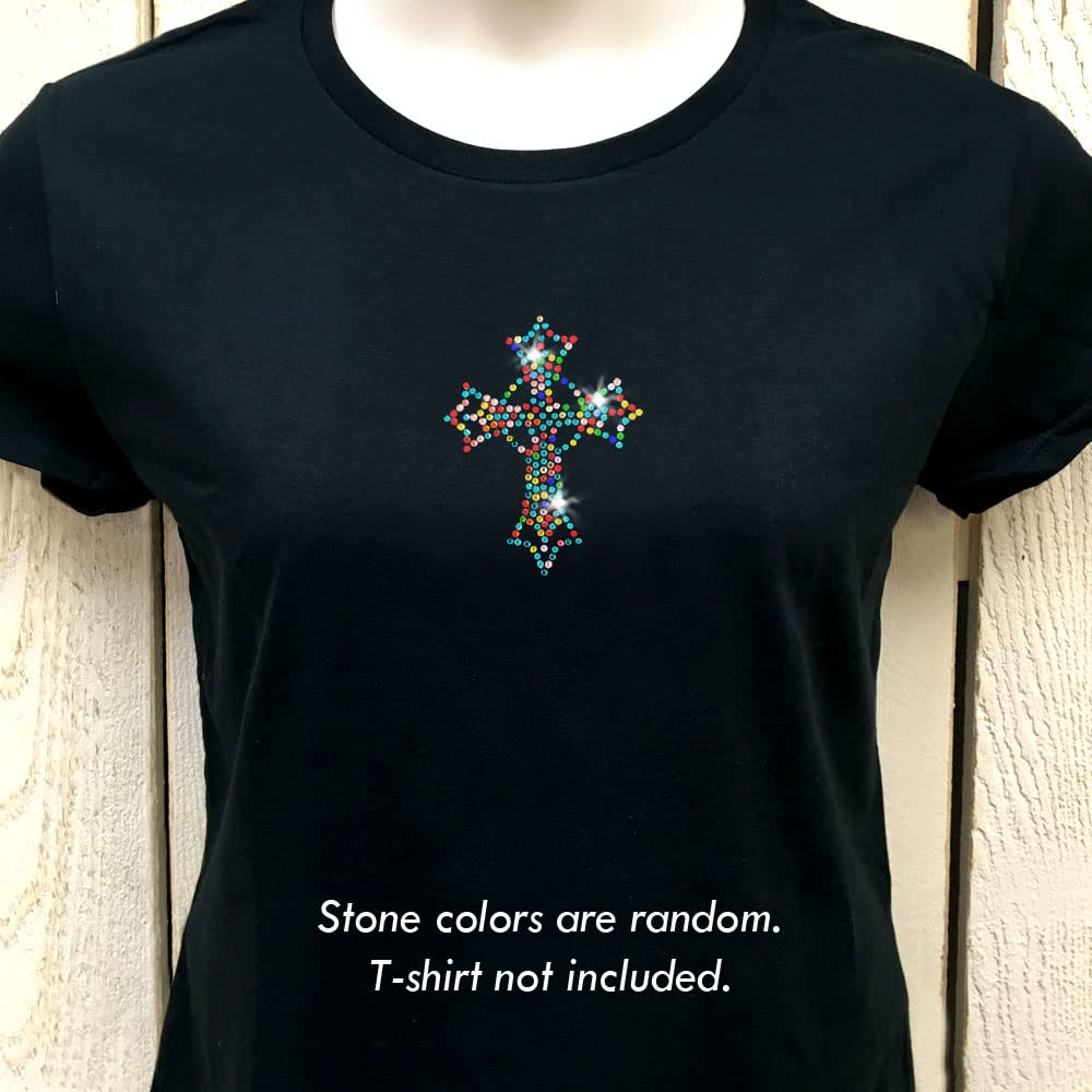 JCS Rhinestones Multi Cross Iron-On Rhinestone Crystal Transfer - Perfect for DIY T-Shirts, Jackets & Denim Customization