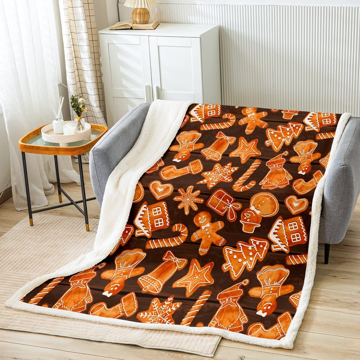 Christmas Cookie Flannel Blanket - Gingerbread Man Print Fleece Throw Blanket 50