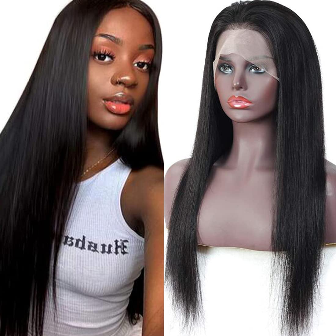 AUTTO 13x4 Lace Front Wig Brazilian Straight Human Hair 18 Inch 150% Density - 100% Unprocessed Virgin Hair Pre Plucked for Natural Look | Perfect for Daily Wear, Cosplay, and Special Occasions
