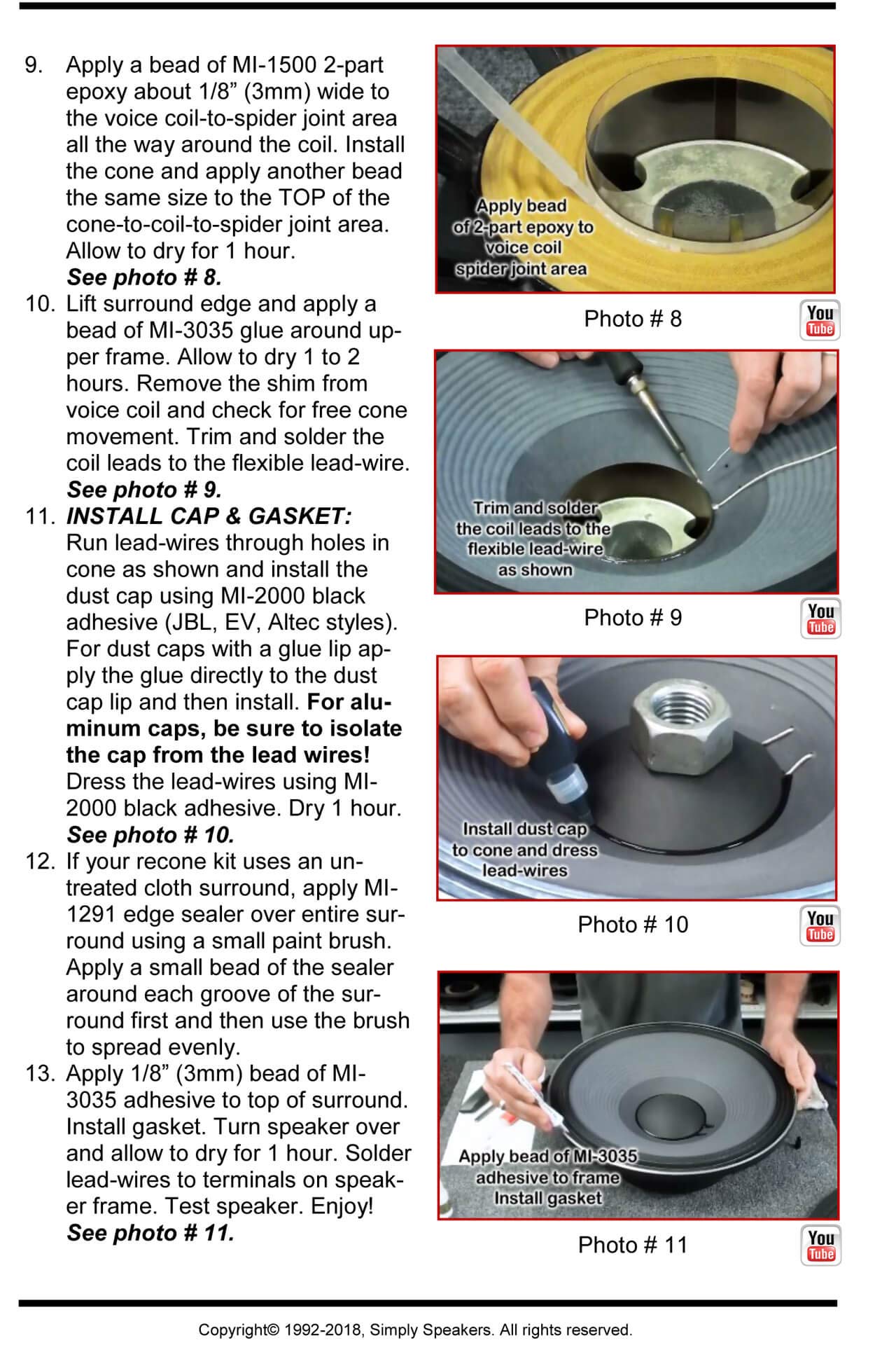 SS Audio 10 Inch SWR Bass Recone Kit for Goliath, Eden, PAS - 8 Ohms (RK-SWR10) | Perfect for Bass Amp Repair & Speaker Restoration