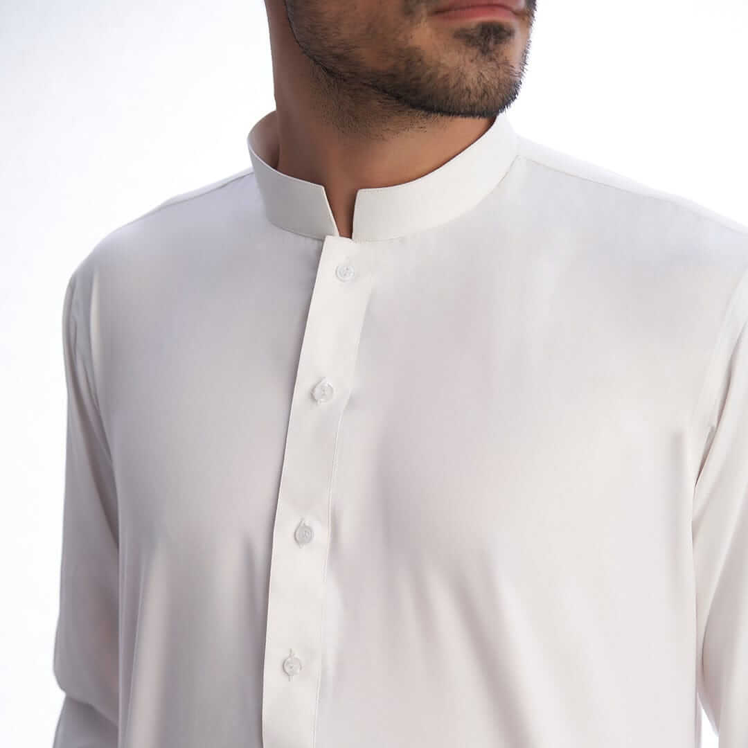 Elegant Ivory IronEz Fabric White Kurta & Drawstring Pants Set for Men - Comfortable Traditional Indian Ethnic Wear - Perfect for Eid, Weddings & Festive Occasions