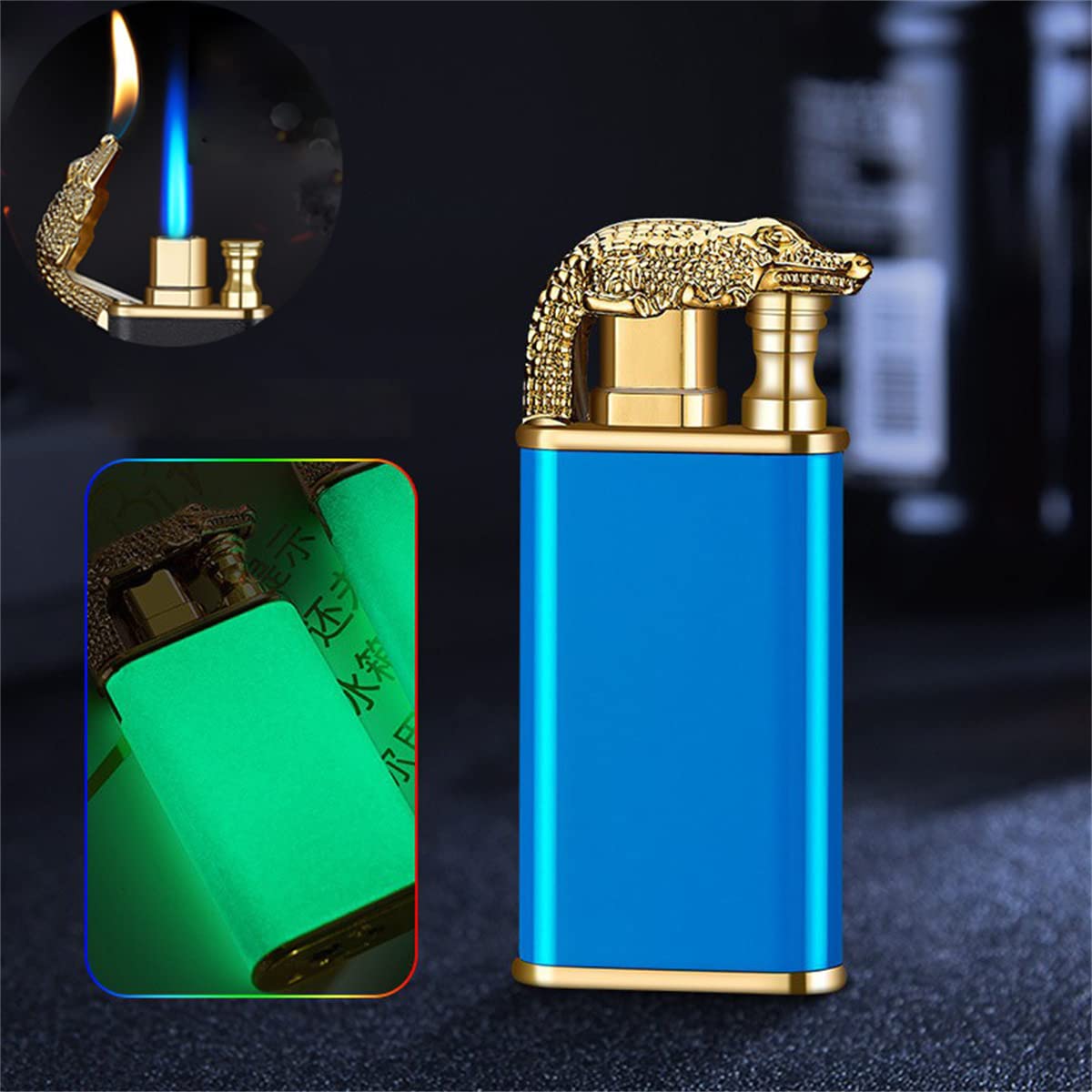 2022 Crocodile Double Flame Lighter - Windproof Refillable for Outdoor & Camping