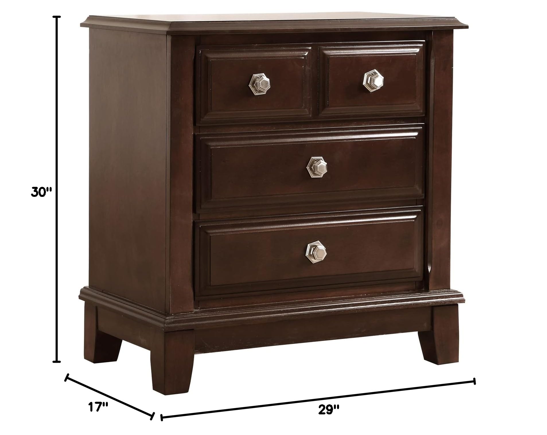 Glory Furniture Ashford 3-Drawer Nightstand in Cappuccino Finish - Perfect for Bedroom Storage & Home Decor