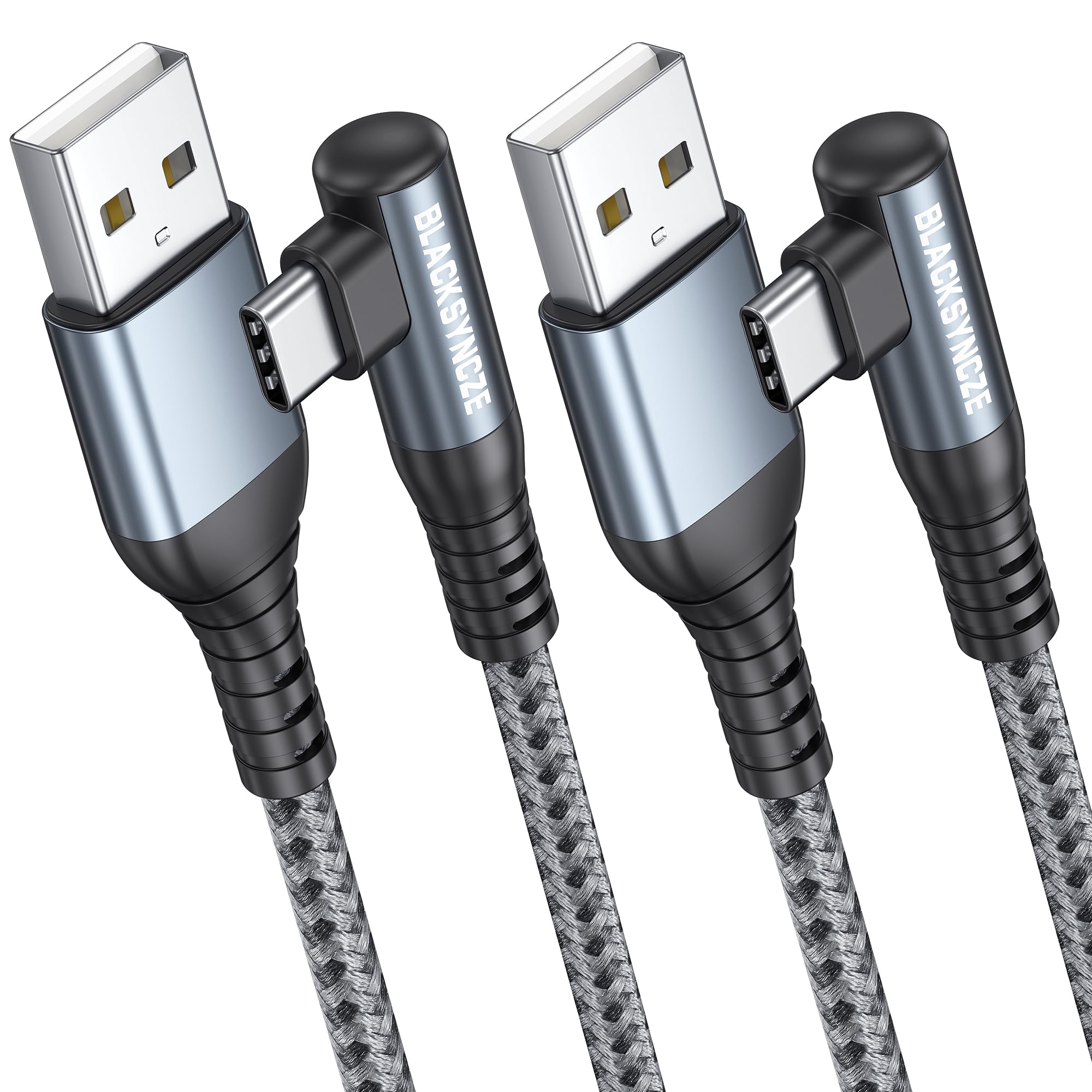 BLACKSYNCZE USB C Fast Charging Cable [2-Pack 3.3ft] - 3.1A Braided Type C Charger Cable with Right Angle for iPhone 15/15 Pro Max, Samsung Galaxy S23/S22/S21, Huawei, OnePlus, Xperia, LG - Perfect for Travel, Home & Office Charging
