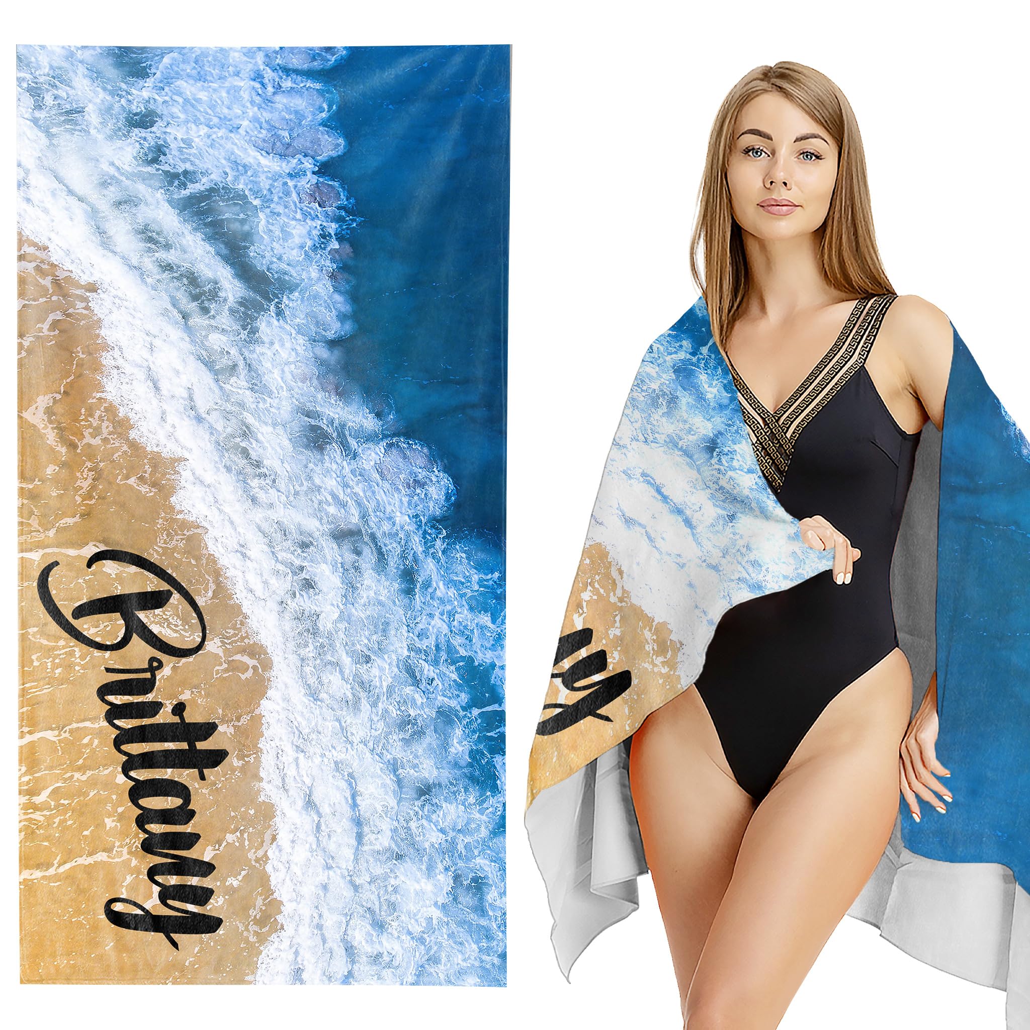 Custom Personalized Beach Towels for Kids & Adults - Quick Dry Microfiber Towels with Names (31x71 inches) - Perfect for Beach, Pool, Bath & Summer Vacations