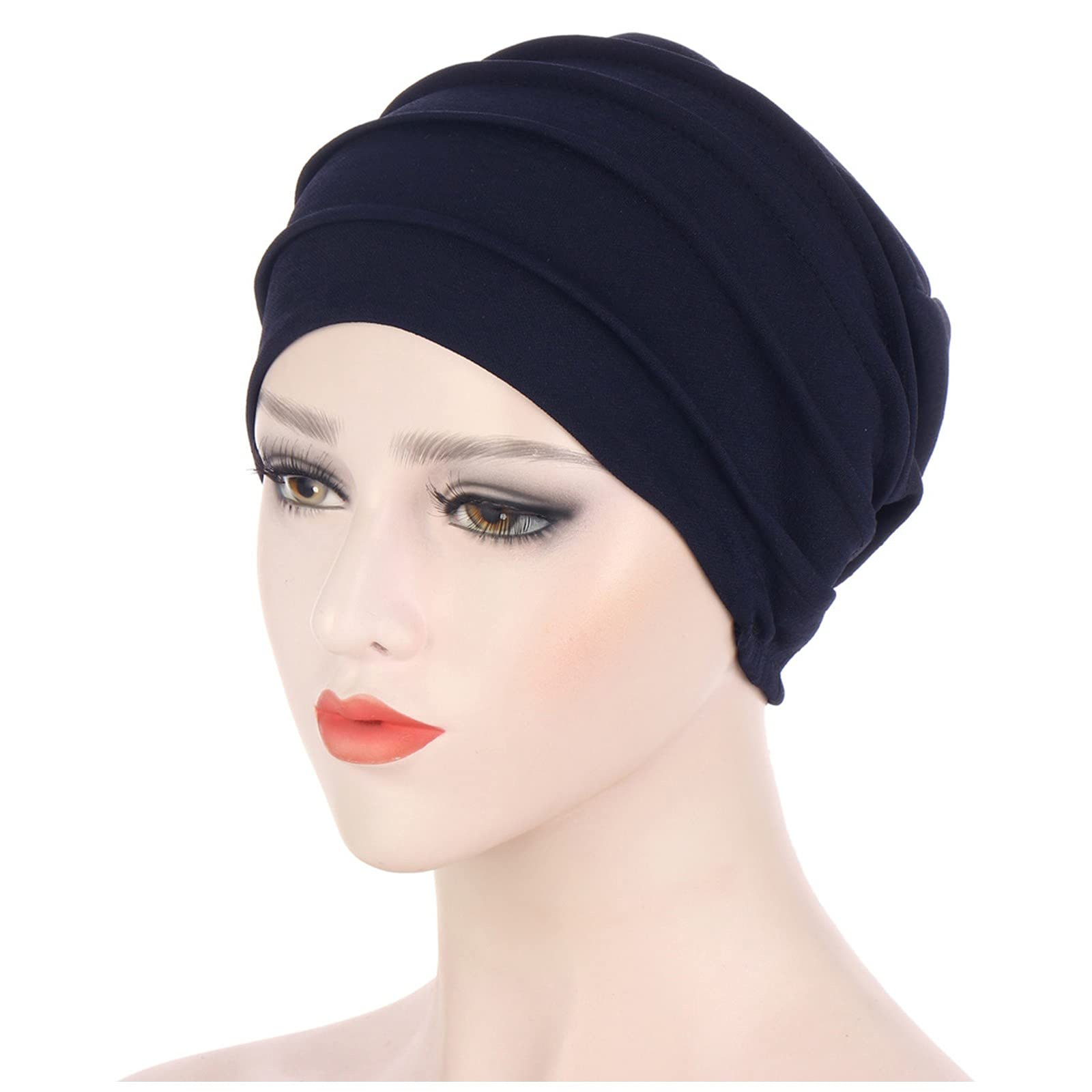 Qvkarw Women's Bucket Hats - Muslim Pleated Baseball Cap for Outdoor Activities (Navy Blue, One Size) - Perfect for Beach, Hiking, and Summer Fashion
