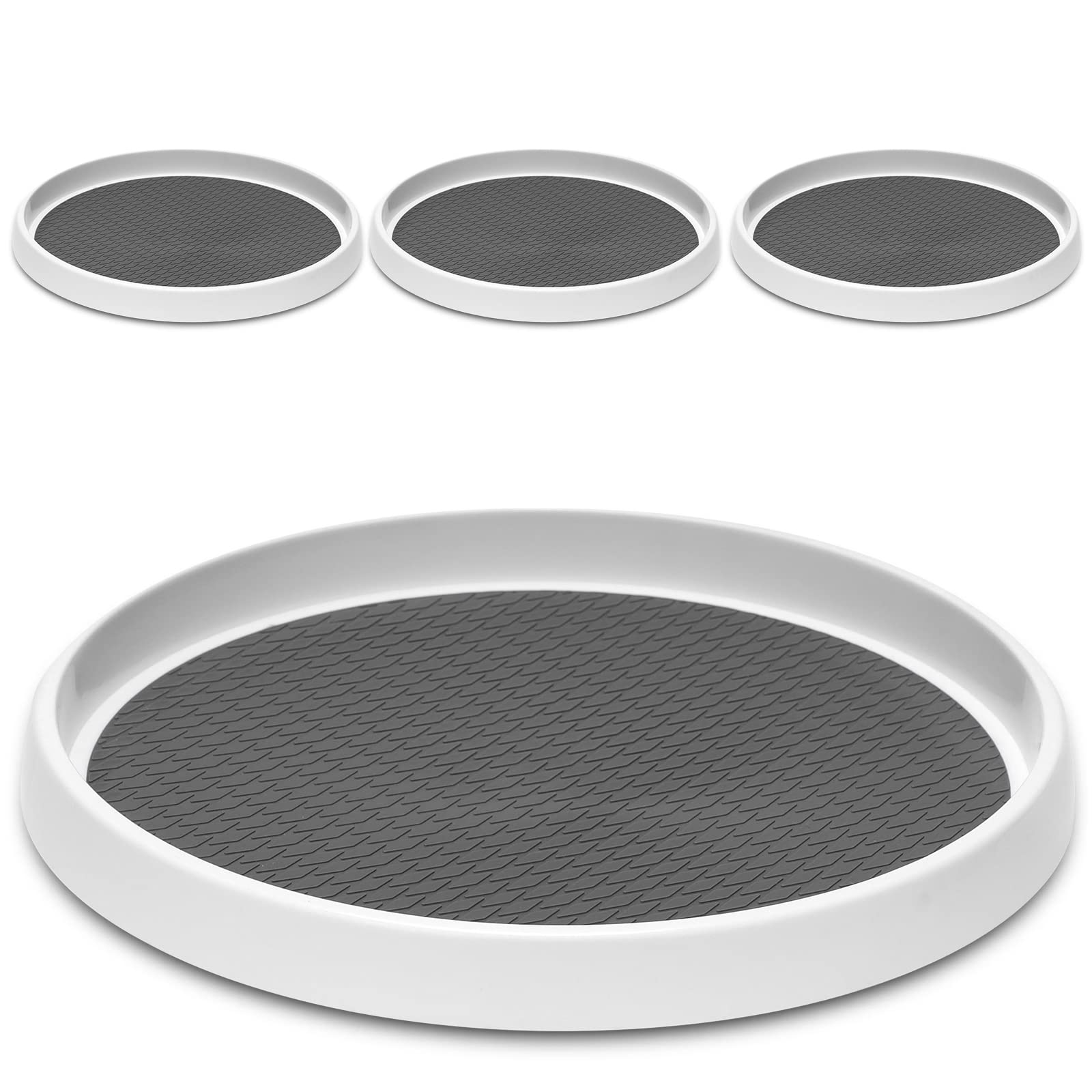 12-Inch Non-Skid Lazy Susan Turntable Organizer [4 Pack] - 360° Rotating Spice Rack for Kitchen, Pantry, Fridge & Bathroom Storage - Perfect for Cabinet, Countertop, Under Sink & Vanity Organization (Black) - Ideal for Spices, Makeup & Household Items