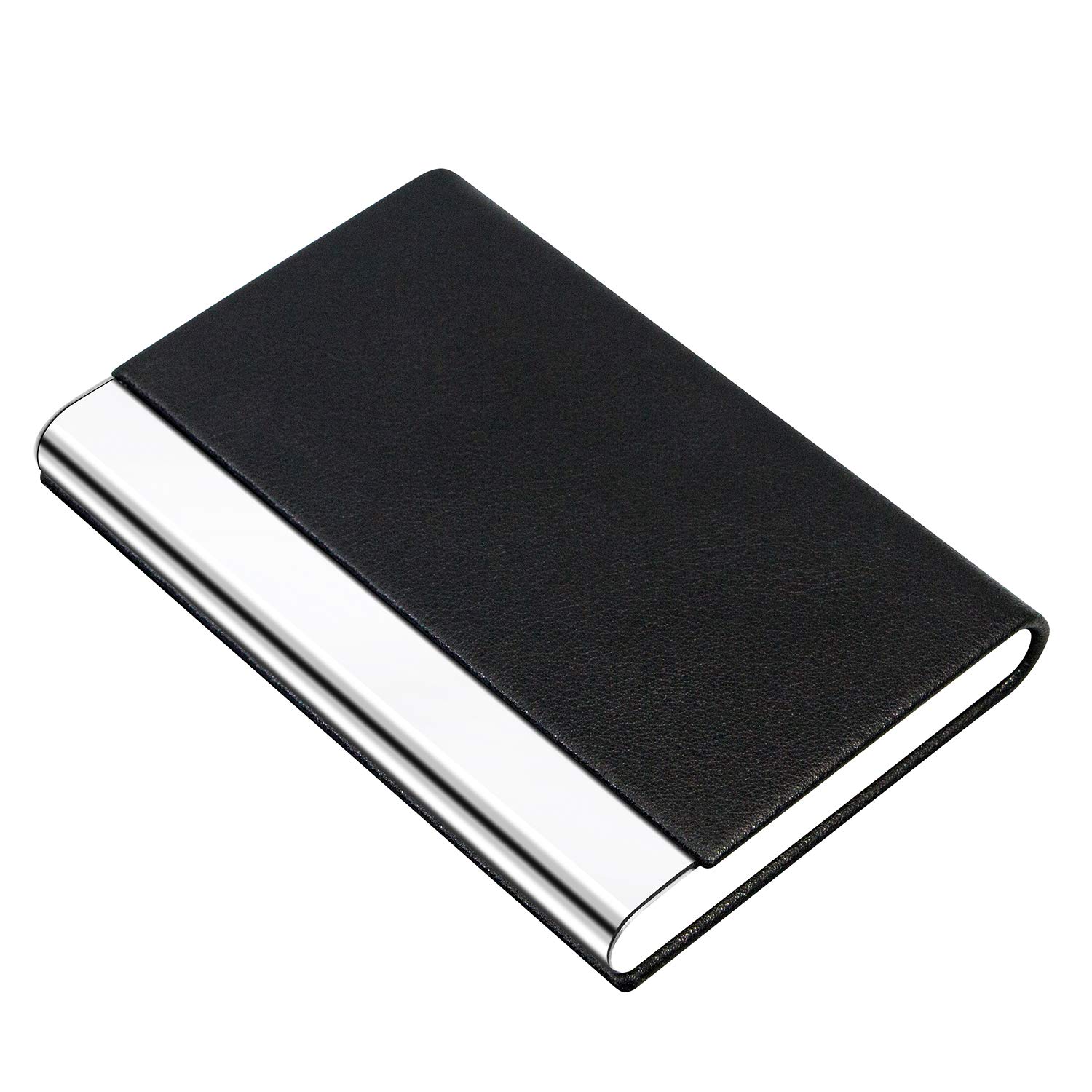 Premium PU Leather & Stainless Steel Business Card Holder - Luxury Credit Card ID Case Wallet for Men & Women (Black) | Perfect for Professional Networking, Office Meetings, and Business Events