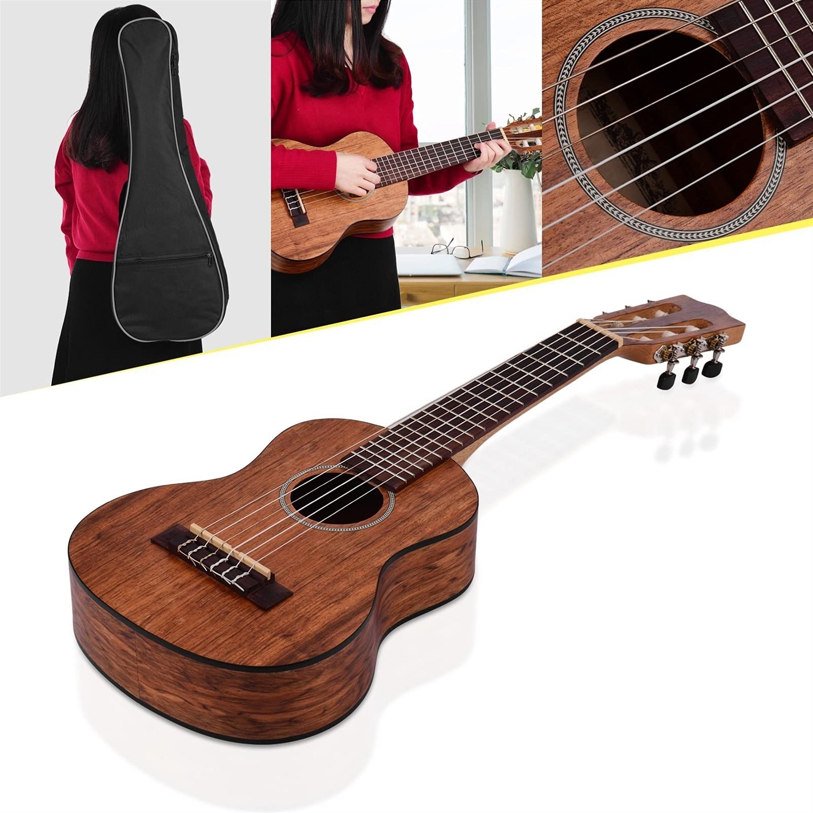 21/23 Inch Mahogany Soprano Ukulele with 15 Frets - Sapele Teakwood 4-String Hawaiian Guitar for Beginners & Professionals | Perfect for Beach Parties, Music Lessons & Concert Performances (21 Inch Size)
