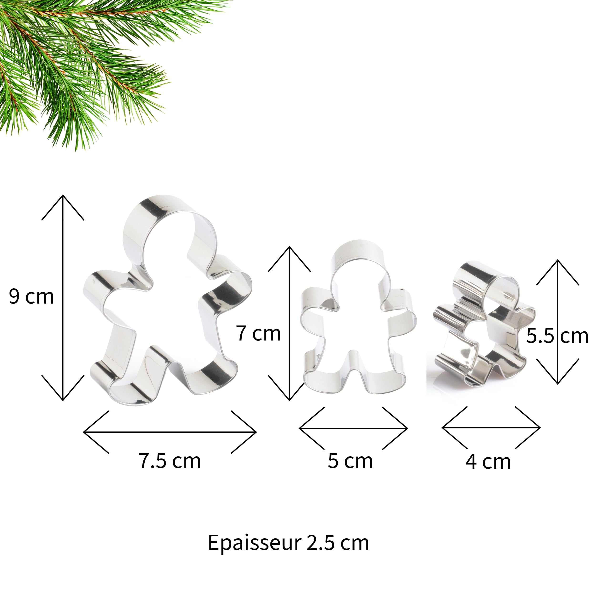 Patisse Metallic Gingerbread Man Cookie Cutter Set - 3 Piece Holiday Baking Kit for Christmas Cookies, DIY Decorations & Festive Baking Gifts