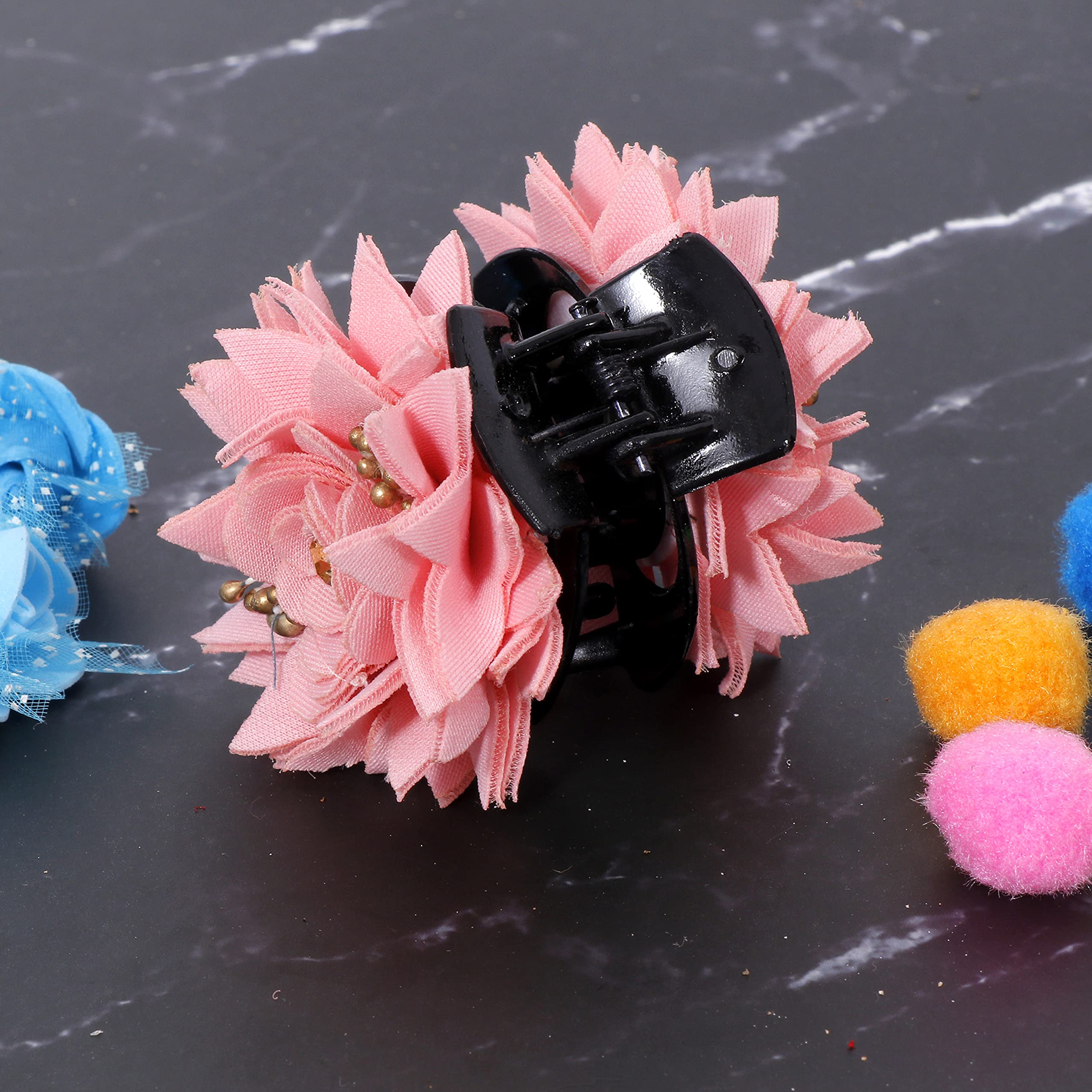 Honbon Fashion Fabric Pink Hair Clip with Golden Stone - Stylish Flower Hair Clutch for Women & Girls (Pack of 1) - Perfect for Parties, Weddings & Everyday Accessories