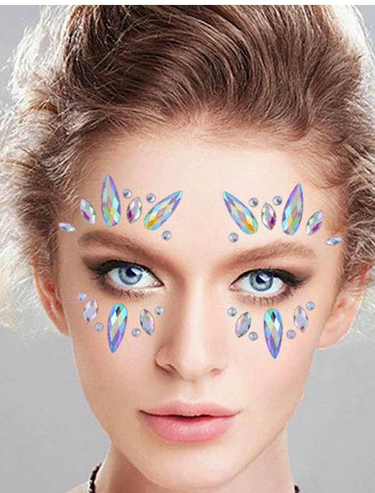 Iridescent Gold Clear Crystal Face Gems - Self-Adhesive Rhinestones for Face & Body Decorations - Perfect for Parties, Halloween, Festivals & Special Events