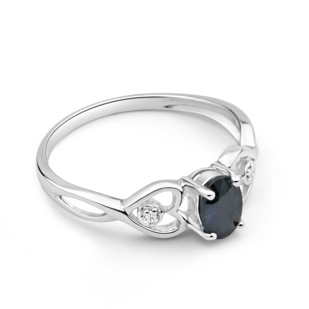 9ct White Gold Diamond & Natural Sapphire Ring for Women - Elegant Wedding, Engagement, or Anniversary Jewelry Gift