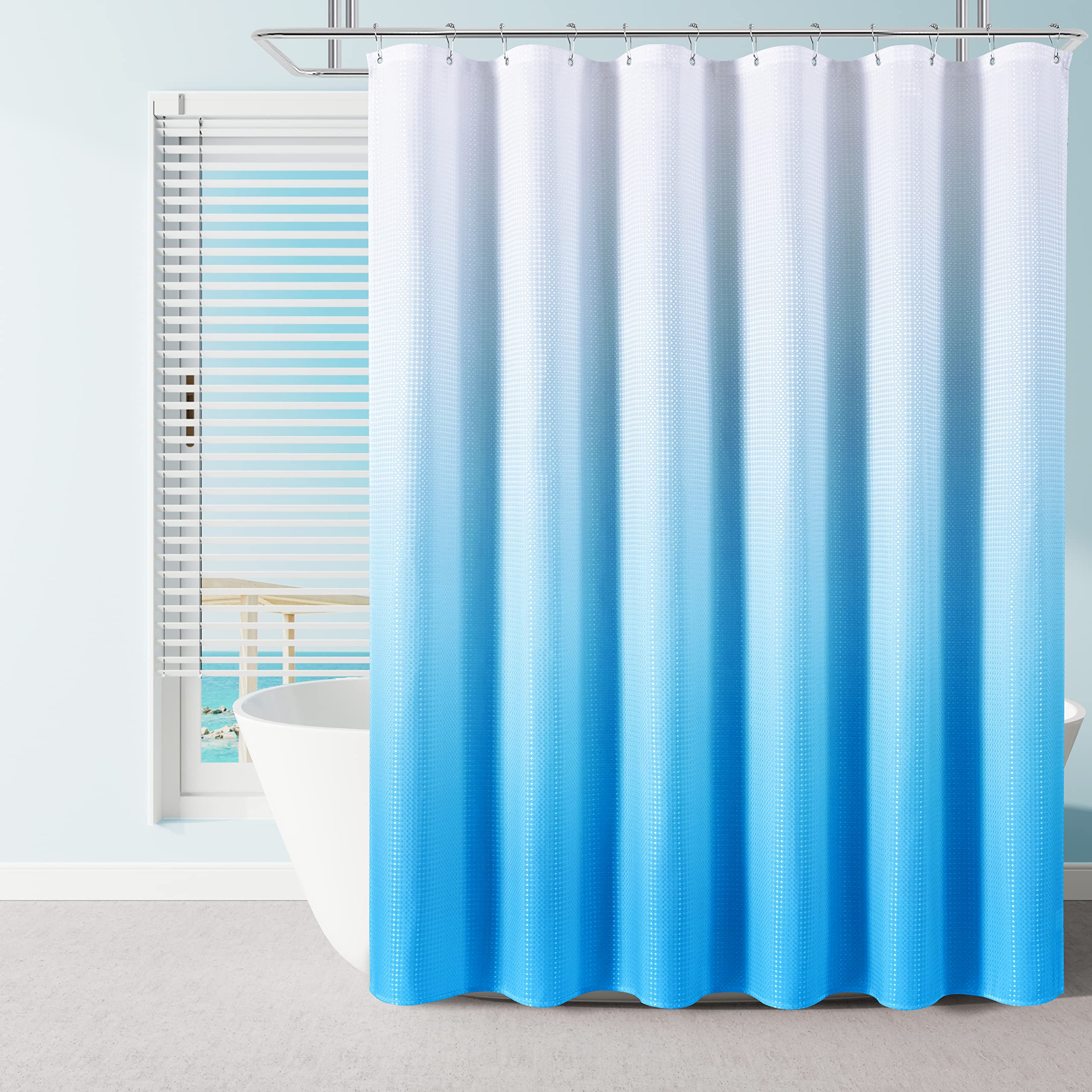Teal Ombre Coastal Shower Curtain Set - Waterproof Bathroom Decor with Beach Mermaid Design for Kids, Girls & Teens - Includes Hooks - Perfect for Summer Beach Themed Bathrooms & Coastal Home Decor
