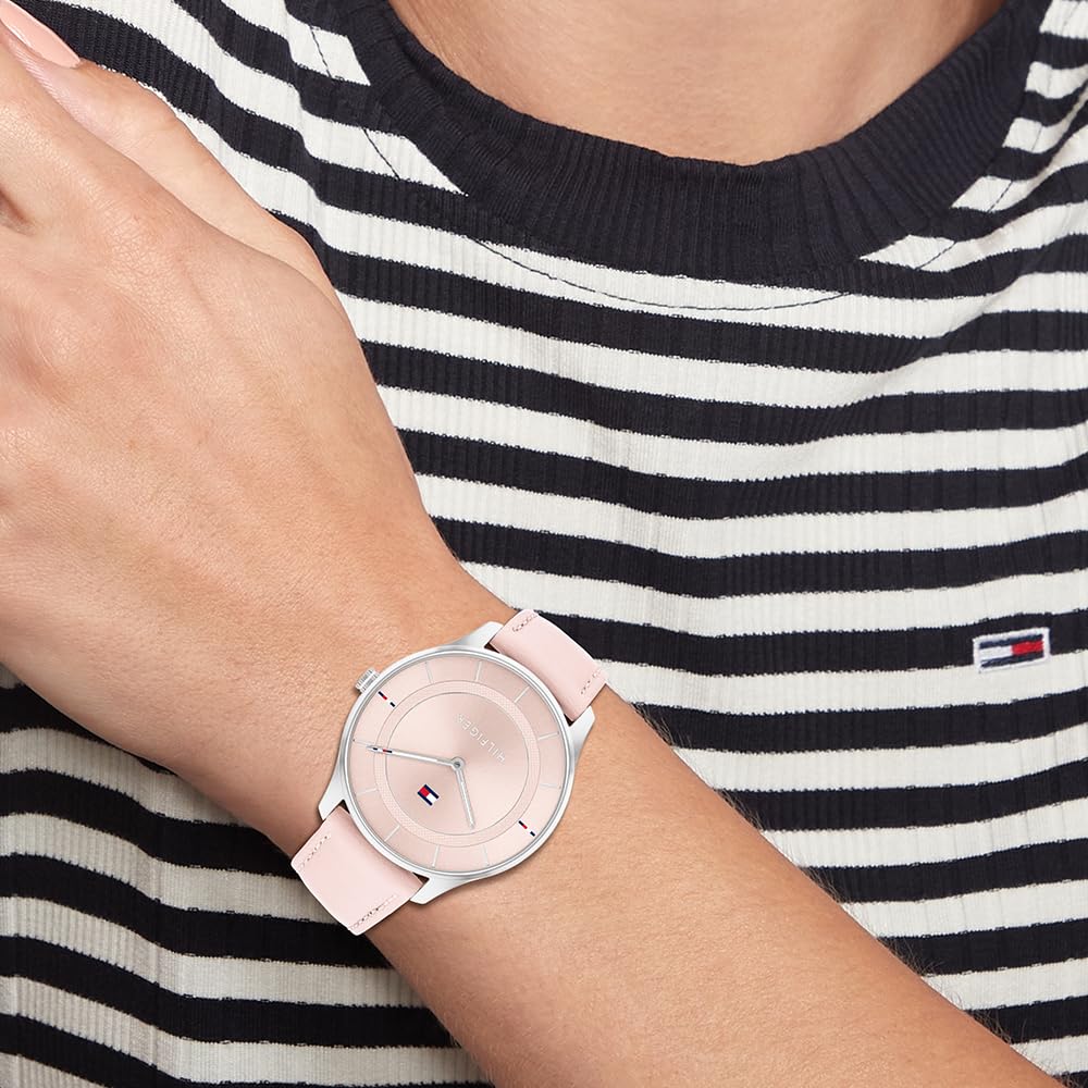 Tommy Hilfiger Women's Pink Leather Strap Analog Quartz Watch 1782527 - Elegant Fashion Accessory for Casual Wear, Office & Special Occasions