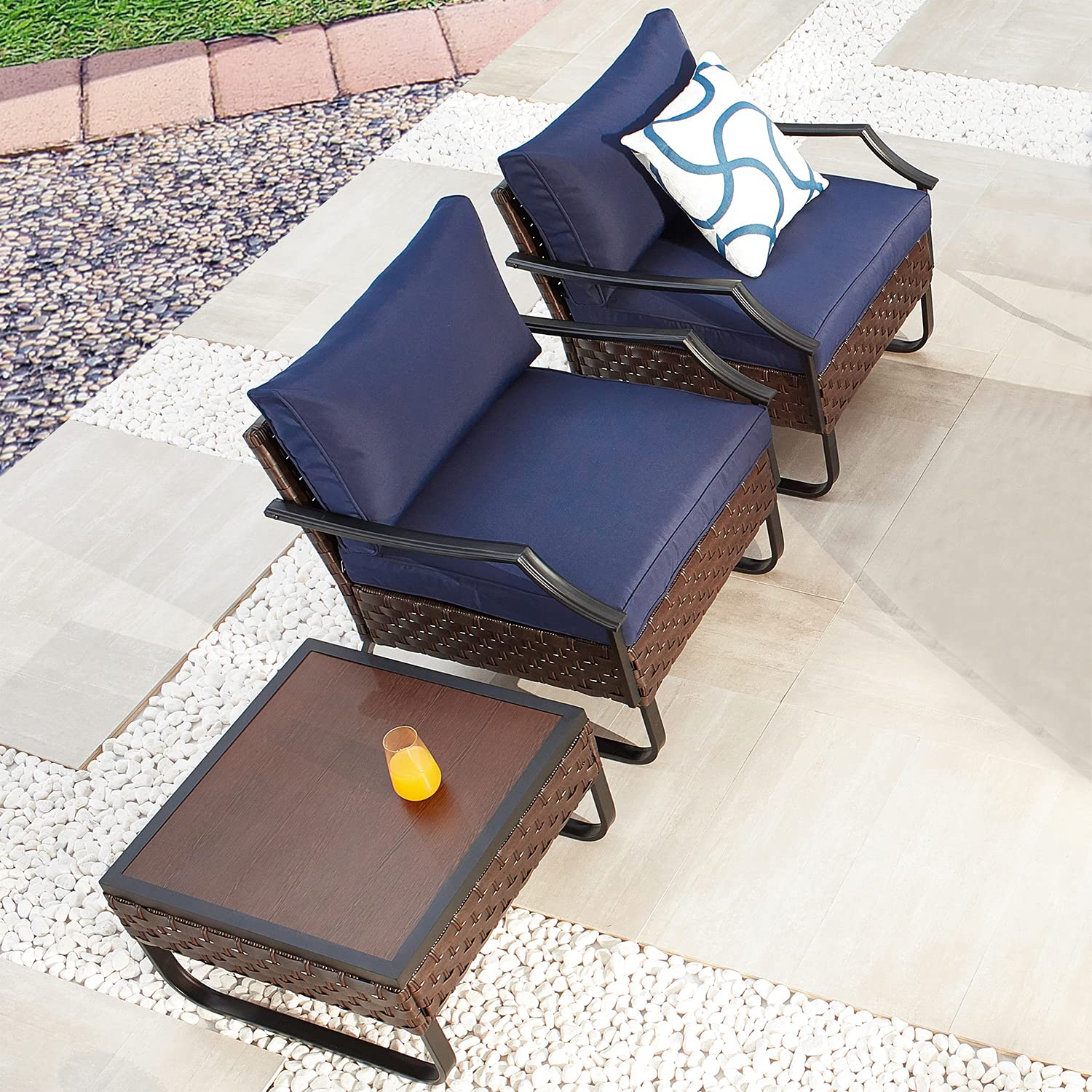 PatioFestival 3-Piece All-Weather Wicker Outdoor Bistro Set with 8.66