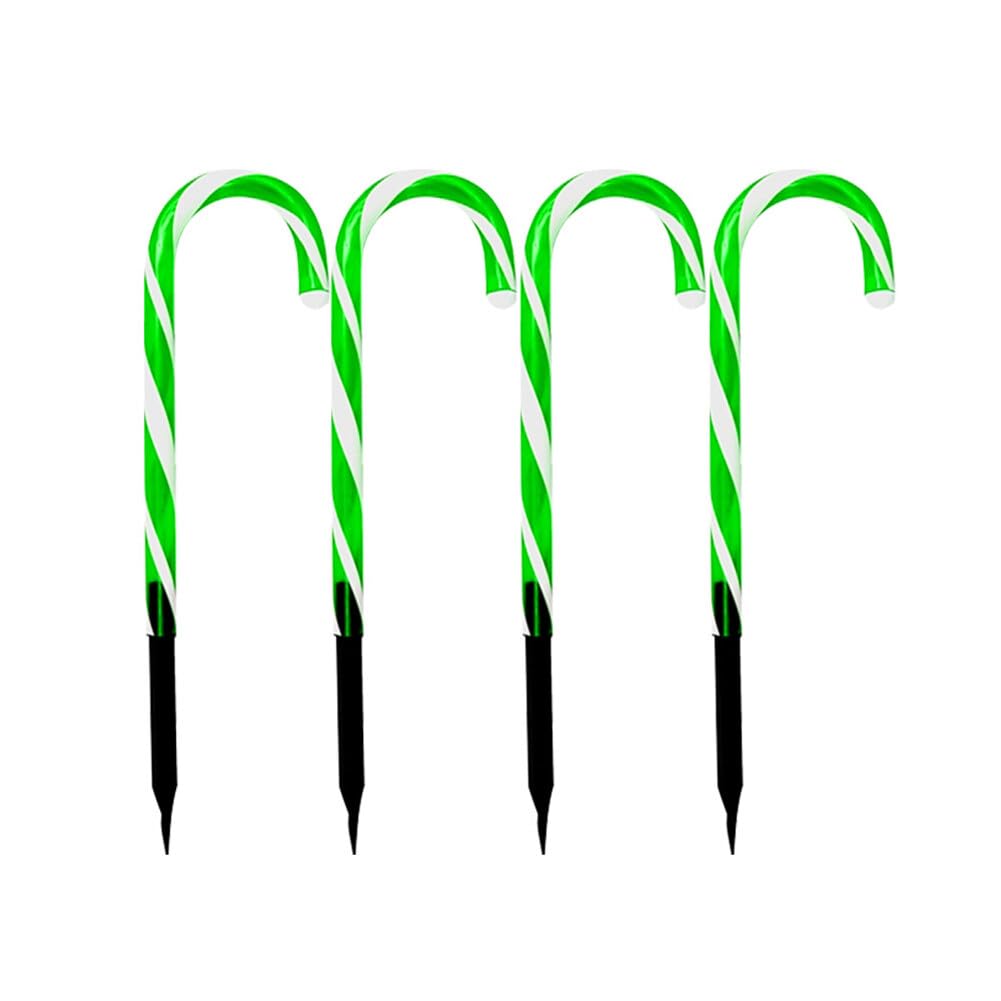 4PCS 14.5 Inch Battery Operated Remote Control Christmas Candy Cane Pathway Lights - Outdoor Indoor LED Lawn Decorations for Patio, Garden, Walkway - Green Candy Cane Stake Lights for Holiday Party Decor