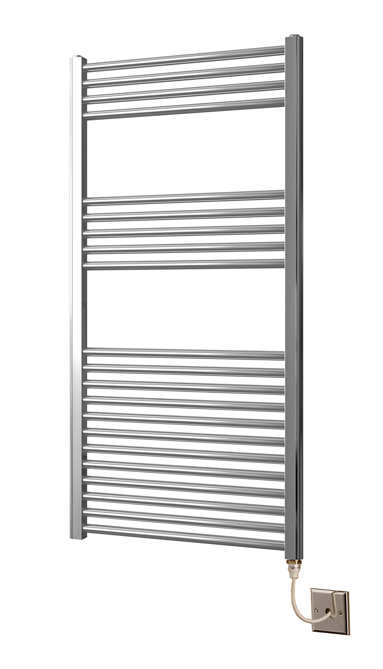 Greened House 600mm x 1200mm Chrome Electric Heated Towel Rail - Flat Bathroom Towel Warmer & Radiator for Spa, Luxury Homes & Hotels