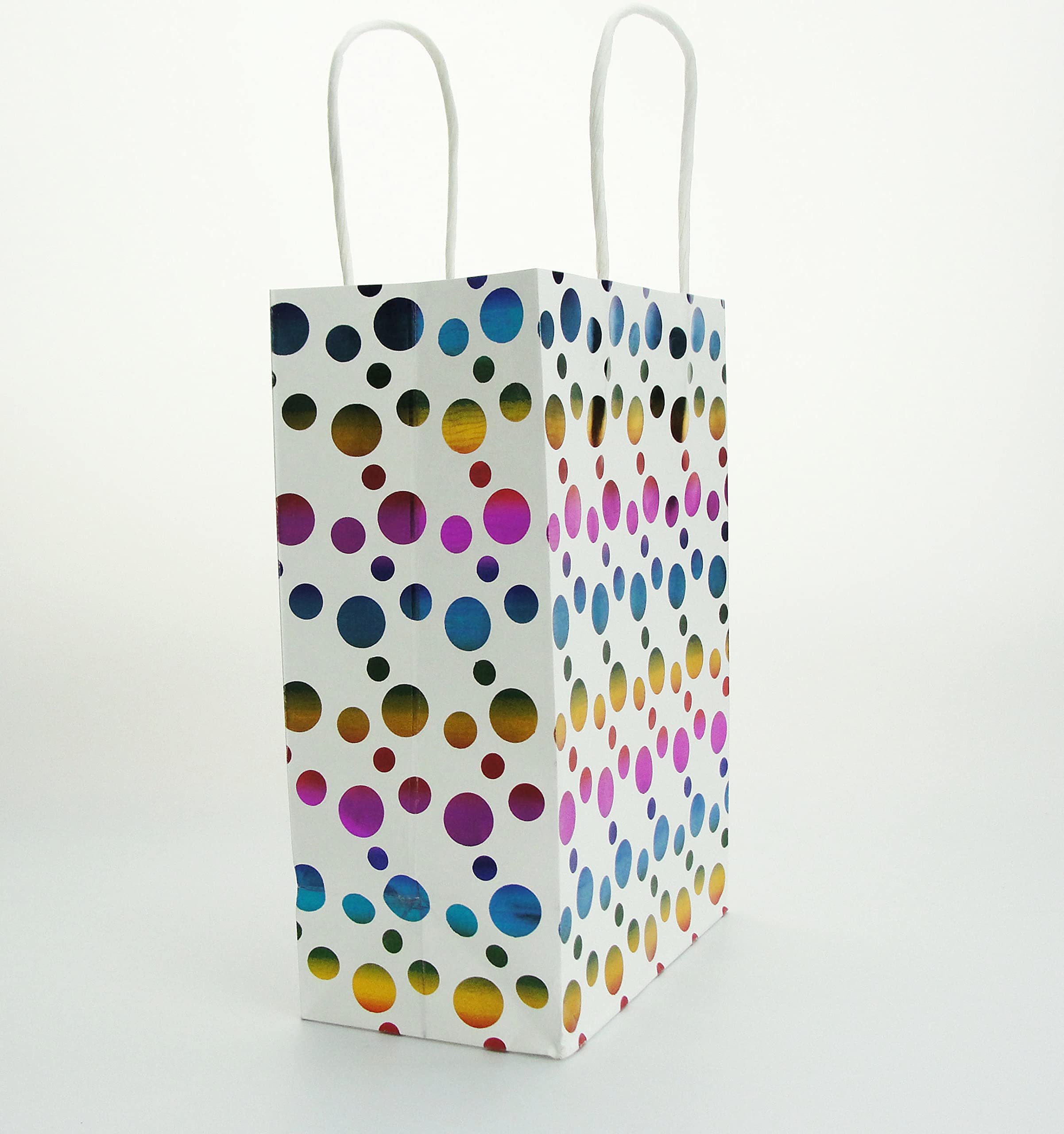 Colorful Kraft Paper Party Gift Bags with Handles - 12 Pack Cute Dots Design for Birthday, Wedding, Business & Celebration - Eco-Friendly Tote Bags for Candy, Gifts & Shopping (Multi-Colored)