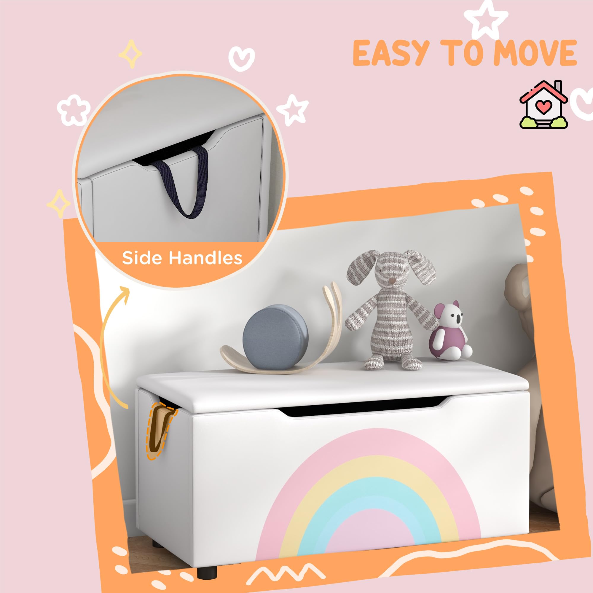 Qaba Kids Toy Storage Box - Lightweight Toy Organizer with Lid & Handles for Nursery, Playroom, Bedroom - 29.5 x 14.5 x 15 Inches White Toy Chest for Boys & Girls Ages 3-8 - Perfect for Organizing Legos, Stuffed Animals & Kids Toys