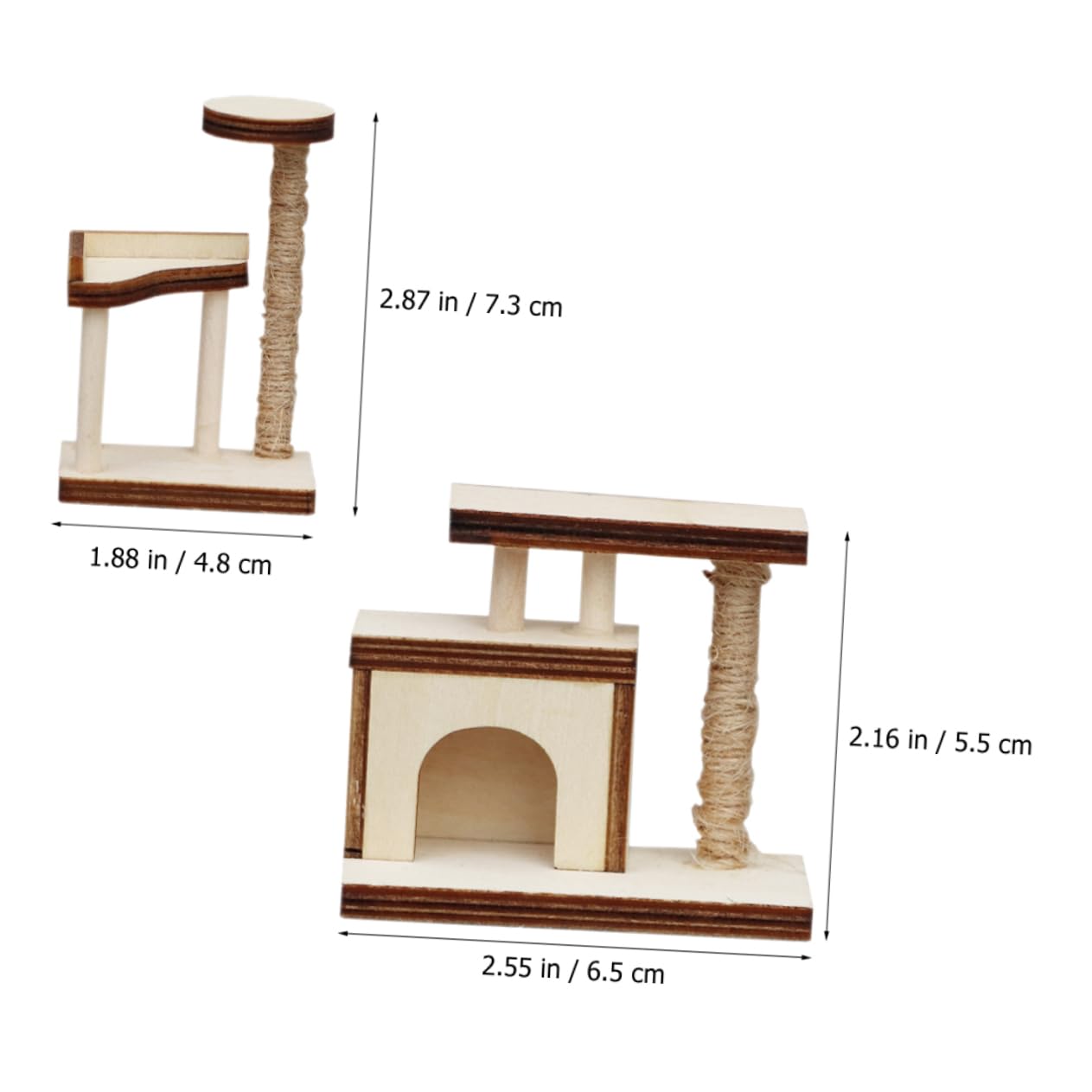 2pcs Mini Wooden Cat Tree Furniture - Dollhouse Climbing Tower for Cats, Desktop Ornament & Home Decor Accessory | Perfect for Small Spaces, Kitty Playtime, and Themed Room Decor