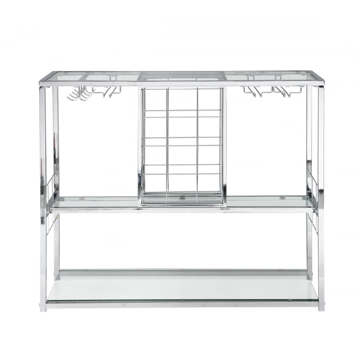 Modern Silver Glass & Metal Wine Rack - Contemporary Wine Storage Holder for Kitchen, Bar, Dining Room & Home Decor