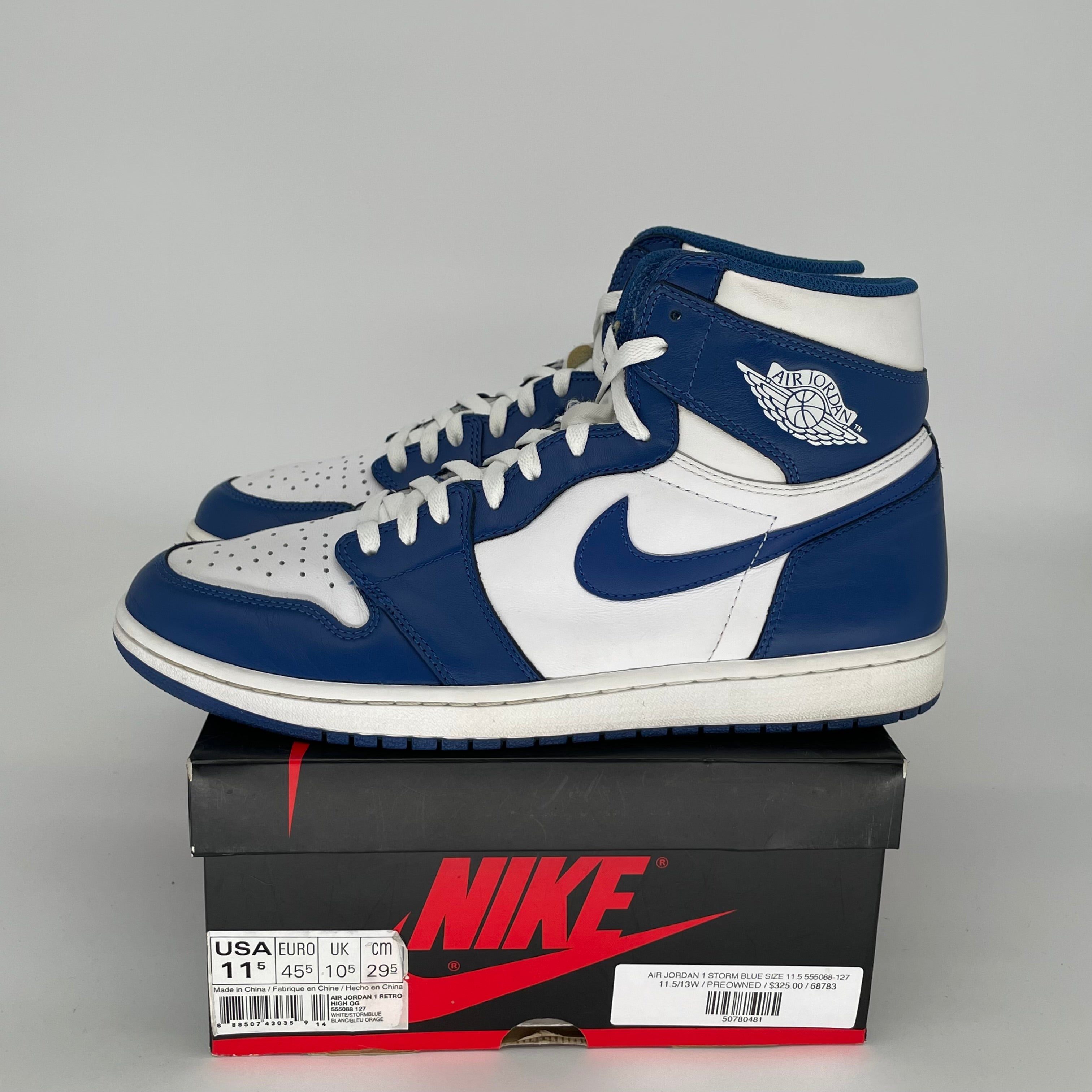 AIR JORDAN 1 STORM BLUE Retro High OG Men's Basketball Shoes Size 11.5 (555088-127) - Perfect for Sneaker Collectors & Streetwear Fashion