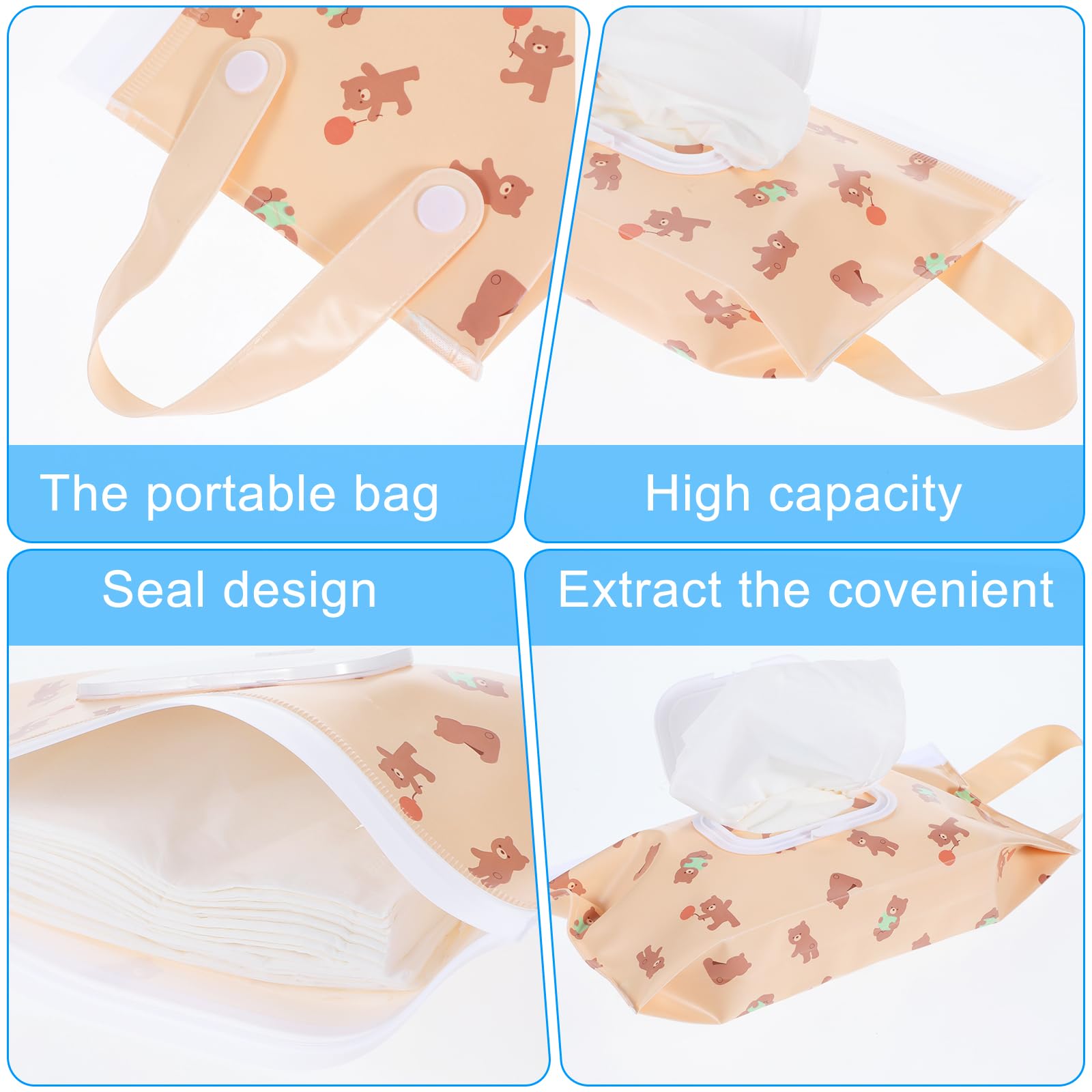 4-Pack Reusable Baby Wipes Dispenser - Travel Wipes Container & Refillable Wet Wipe Holder - Portable Wipe Pouch for Camping, Hiking, Diaper Changes - Keeps Wipes Fresh & Moist - Ideal for Outdoor Adventures, Baby Care & On-the-Go Use