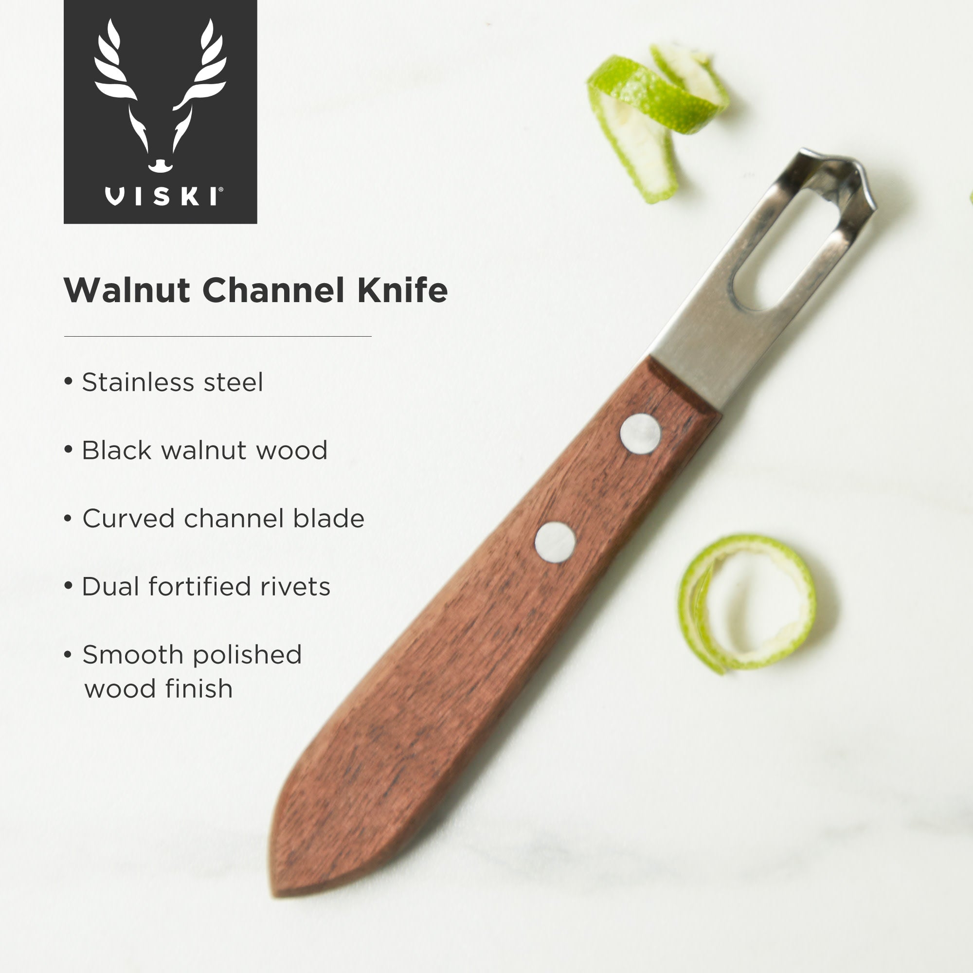 Premium Channel Knife with Walnut Wood Handle - Professional Chef's Tool for Precise Vegetable & Fruit Cutting | Ideal for Kitchen, Restaurants & Culinary Schools