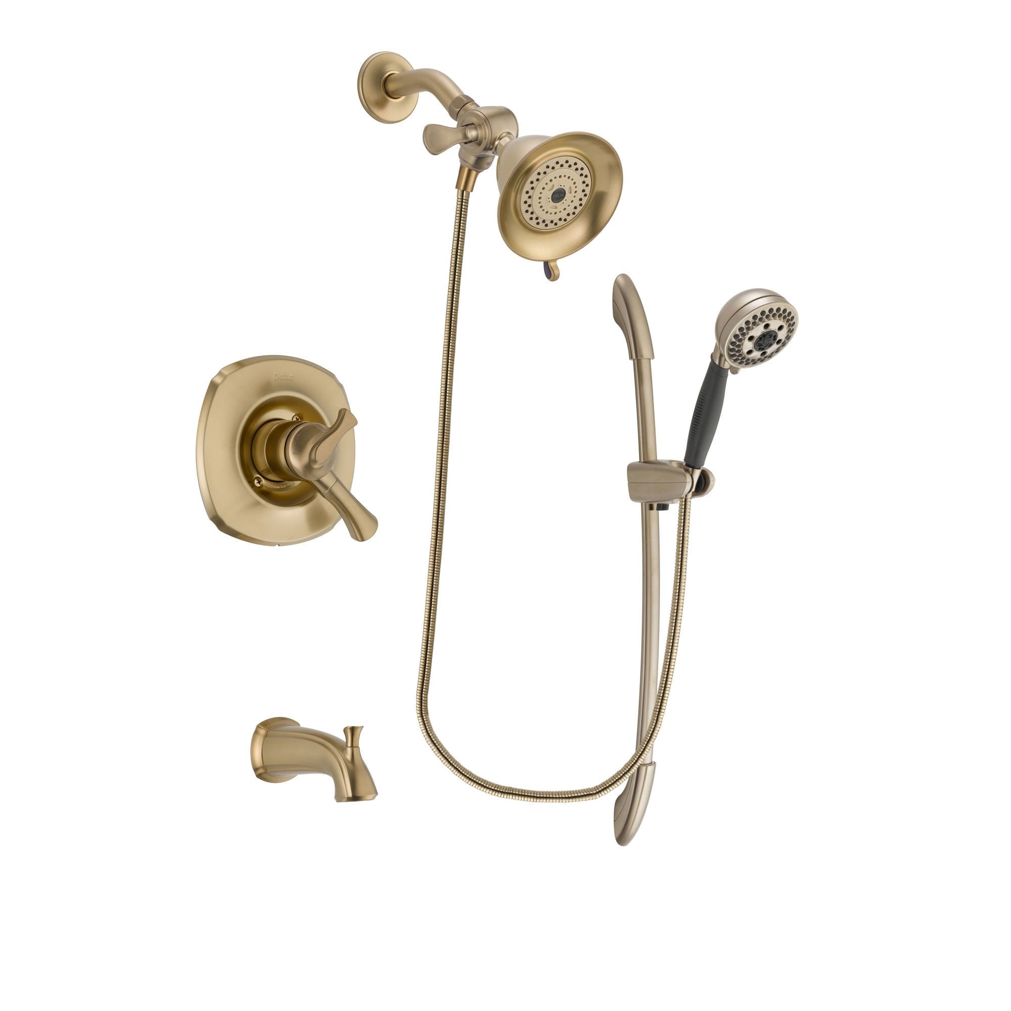 Delta Addison Champagne Bronze Dual Control Tub and Shower Faucet System with Water-Efficient Shower Head, 5-Spray Handshower & Slide Bar - Includes Rough-in Valve & Tub Spout DSP3337V - Perfect for Bathroom Renovation & Modern Home Upgrades