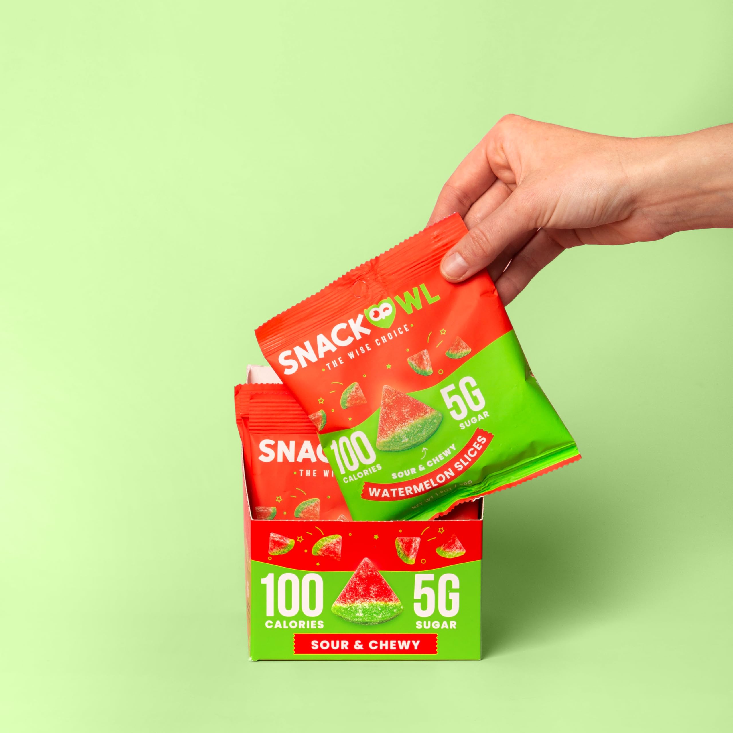 Snack Owl Vegan Sour Gummy Candy - Gluten Free, Low Calorie Healthy Snacks - Watermelon Slices - Perfect for Vegan Diets, Weight Loss & On-the-Go Snacking