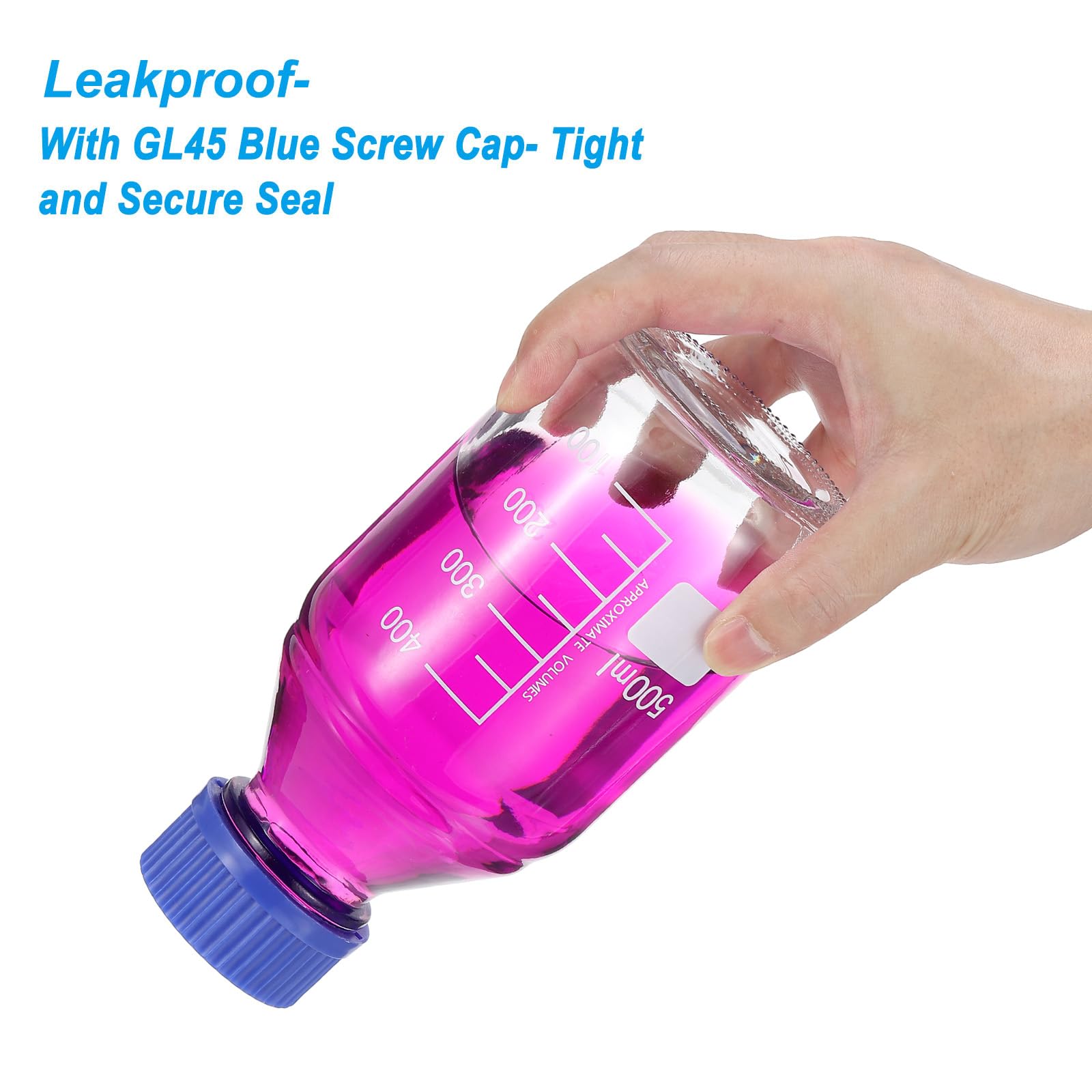 PATIKIL 6 Pack 1000ml Borosilicate Glass Reagent Storage Bottles with GL32 Blue Screw Cap - Lab-Grade Graduated Round Bottles for Water, Chemicals & Liquid Reagents - Perfect for Laboratories, Science Experiments & DIY Projects