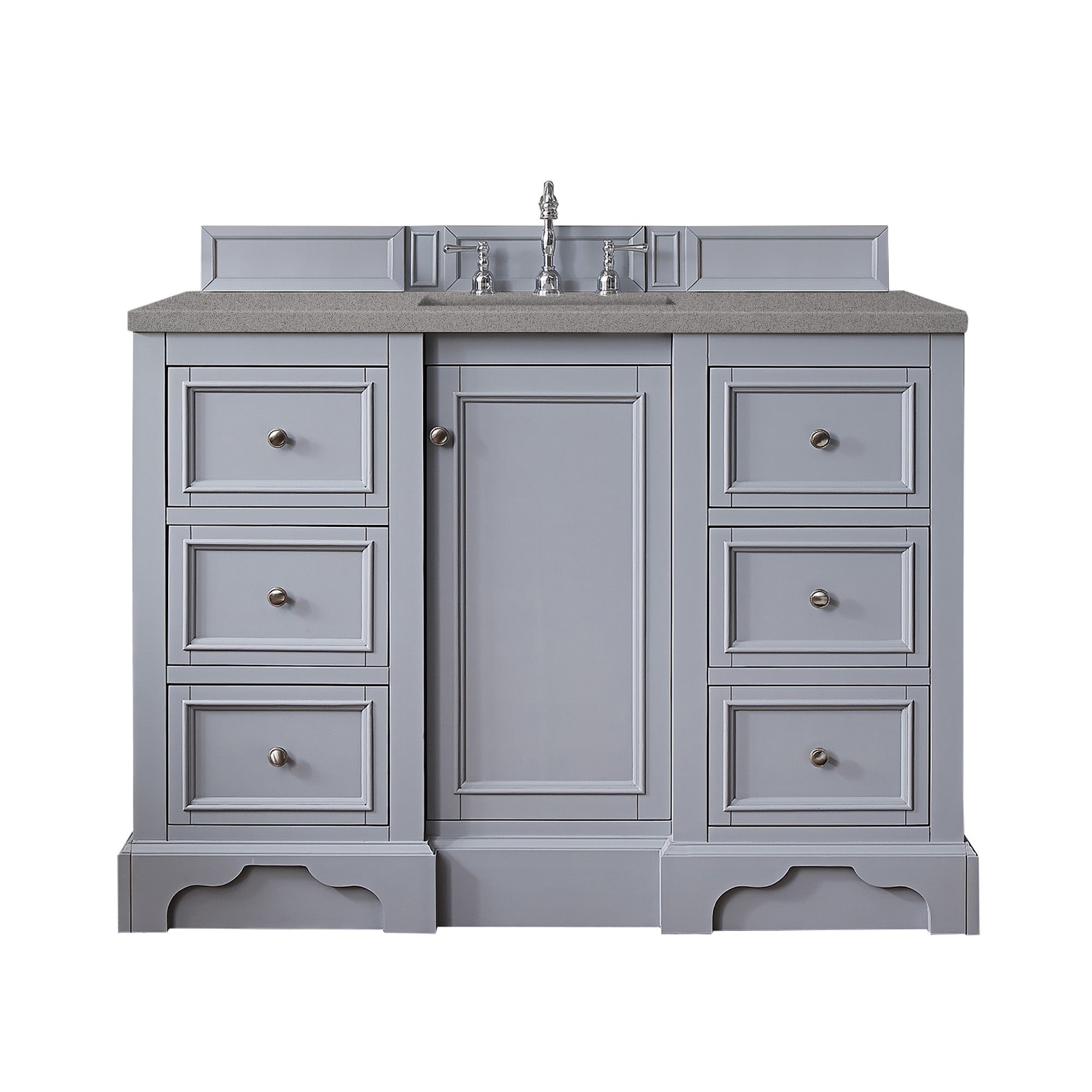 De Soto 48 Inch Single Bathroom Vanity with Silver Gray Finish & 3CM Grey Expo Quartz Countertop - Perfect for Modern Home Bathroom Renovation and Space-Saving Design
