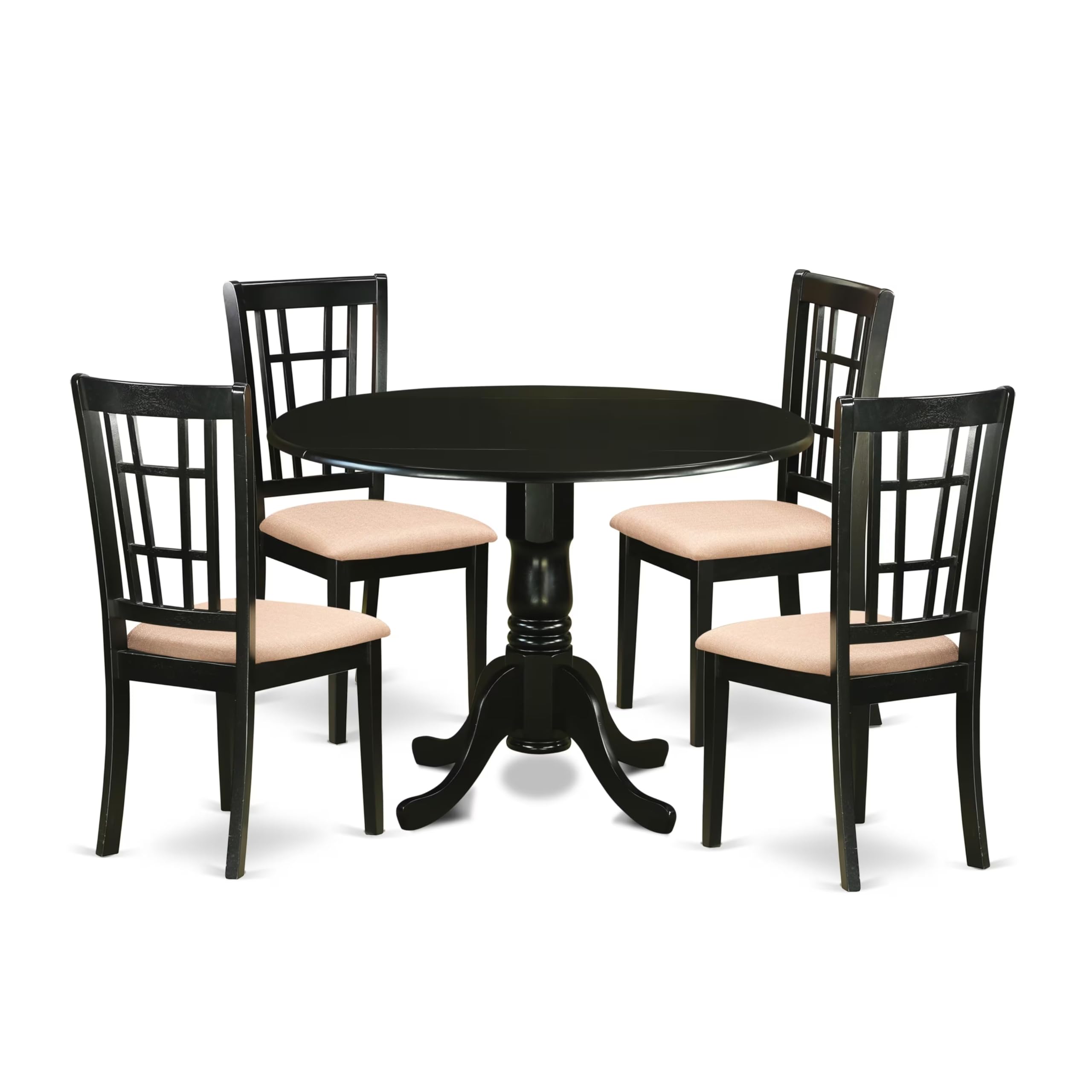 Modern 5-Piece Dining Table Set with Round Wooden Drop-Leaf Table & 4 Linen Fabric Chairs - 42x42 Inch, Black (DLNI5-BLK-C) | Perfect for Small Spaces, Kitchen Nooks & Cozy Apartment Dining | East West Furniture