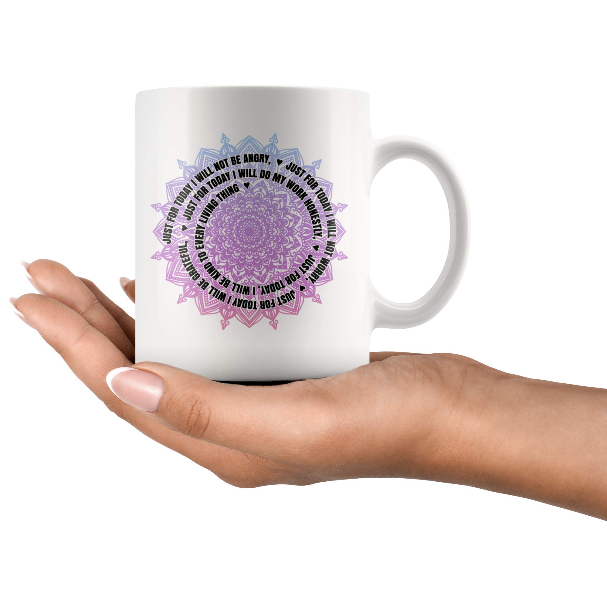 Reiki Coffee Mug with Positive Mandala Design - 11oz Inspirational Tea Cup Featuring 5 Reiki Principles - Perfect for Meditation, Yoga & Spiritual Gifts - White Ceramic Novelty Cup for Coffee, Tea & Healing Rituals