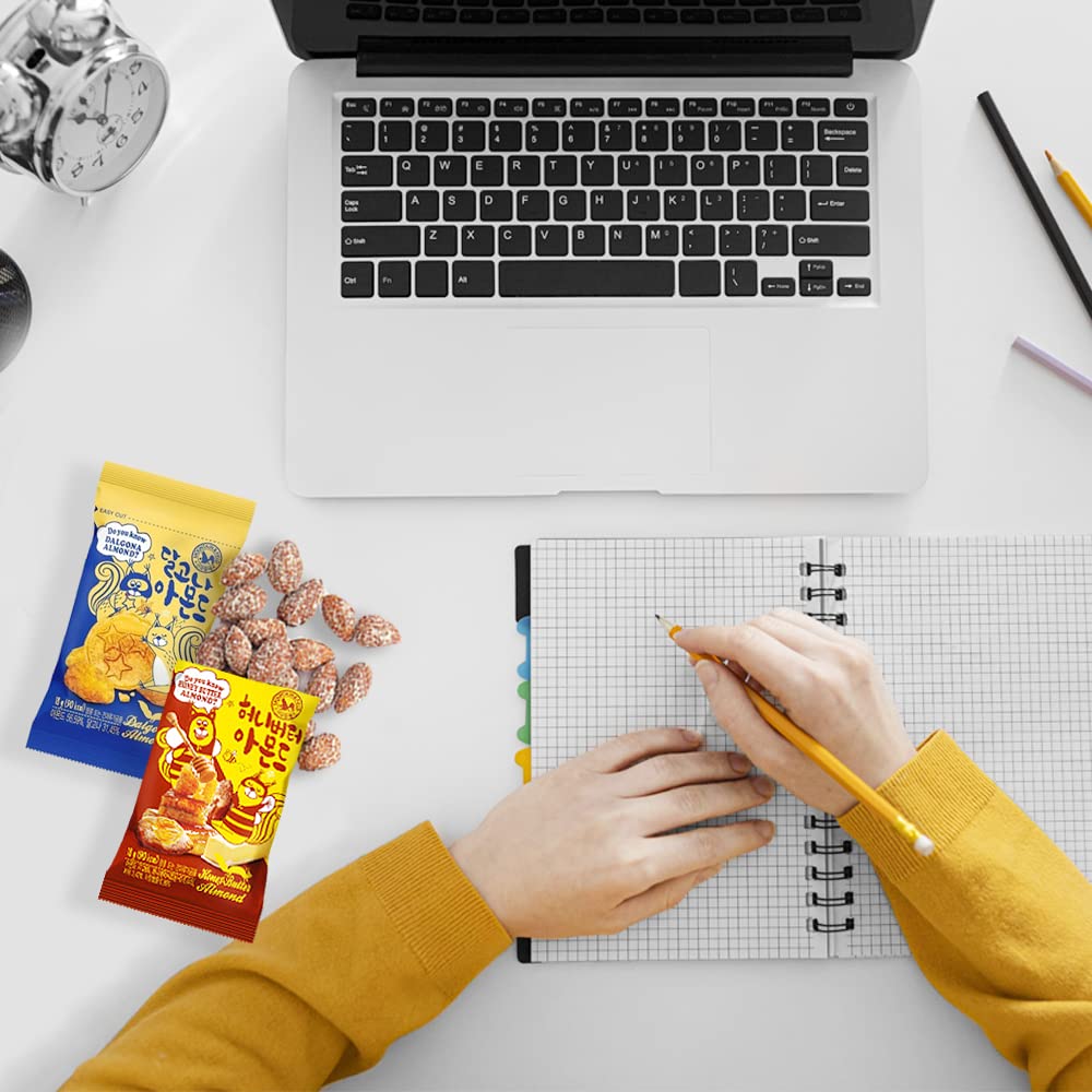 Premium Korean Honey Butter Almond Snacks - Crunchy Dalgona Coated Almonds for Adults & Kids - Healthy Gourmet Nut Treat - Perfect for Office Snacks, School Lunches, Travel & Movie Nights (10-Pack)