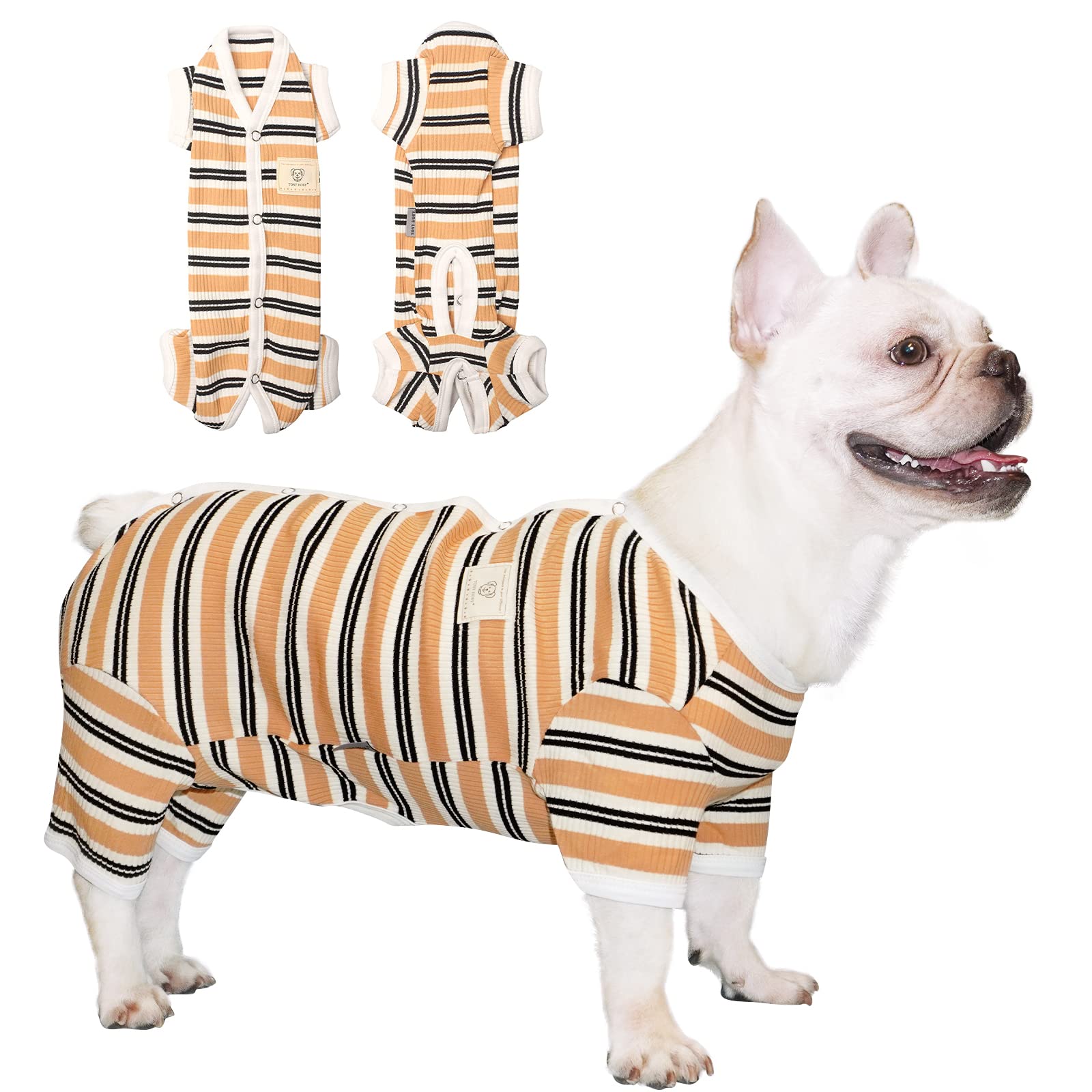TONY HOBY Dog Pajamas for Small & Medium Dogs - 4-Legged Striped Jumpsuit Pajama Set (Brown, XL, Boy) | Cozy Sleepwear for Indoor Comfort & Cute Pet Photos