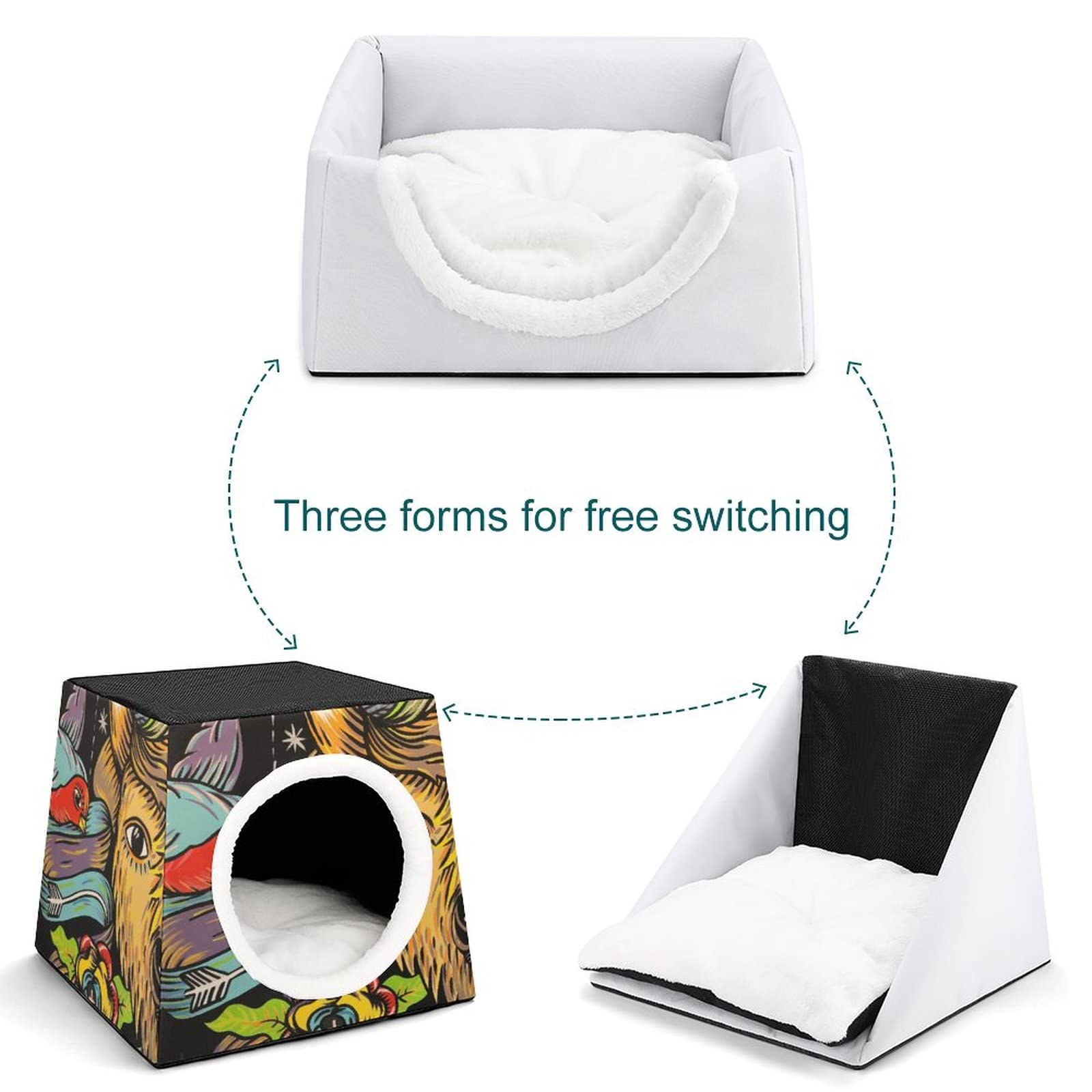 3-in-1 Multi-Functional Cat House with Bed & Sofa - Printed Cat Cube for Indoor/Outdoor Use - Cozy Kitty Shelter for Pets - Perfect for Living Room, Patio or Garden