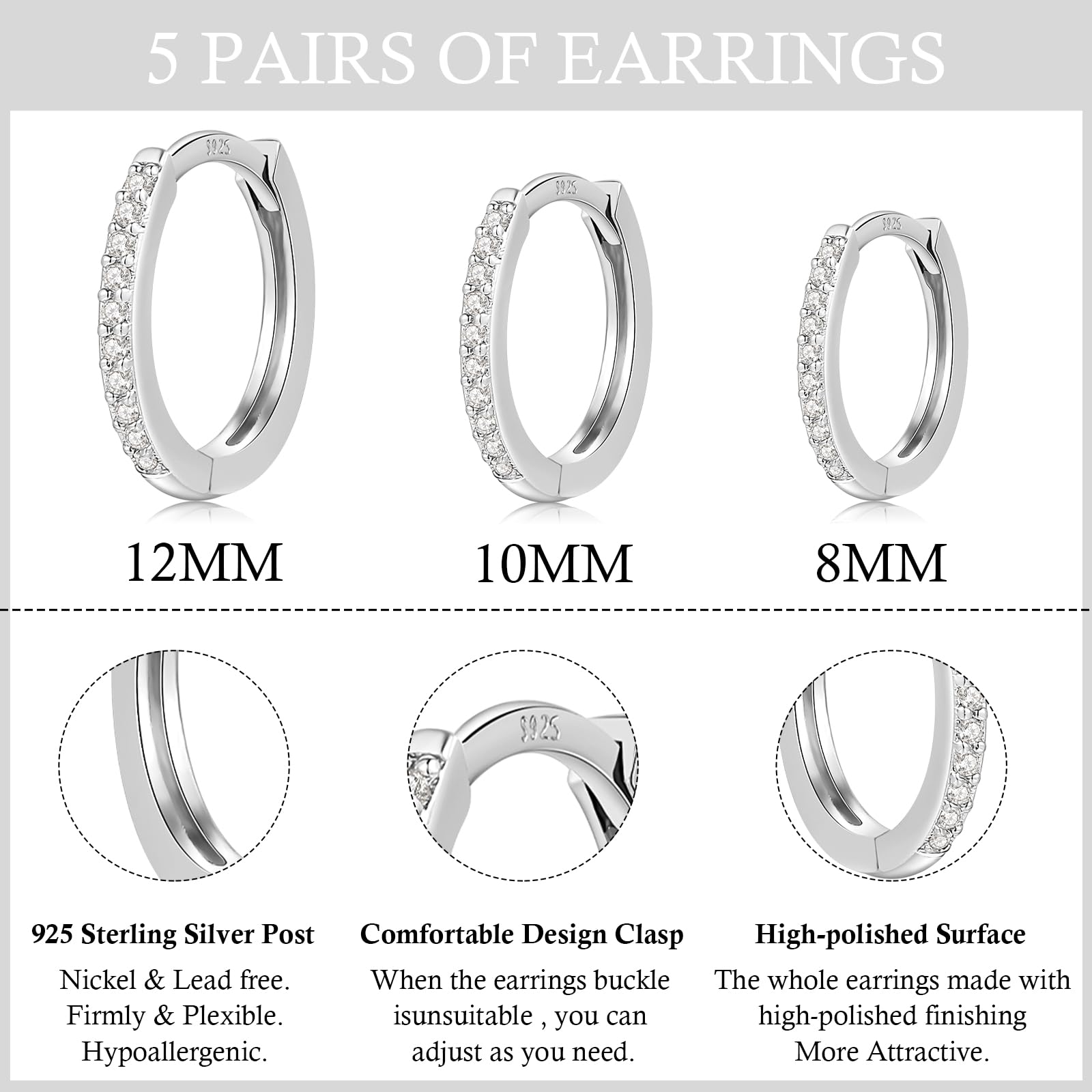 8 Pairs Hypoallergenic Earrings Set for Multiple Piercing - Surgical Steel Flat Back Studs & Sterling Silver/Gold Huggie Hoops | Women & Men Cartilage Earrings | Perfect for Daily Wear, Gifts & Layering Looks