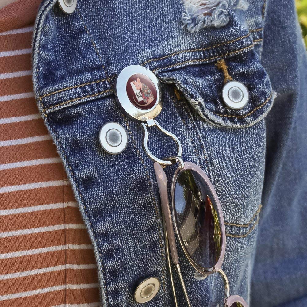 Grumpy Sphynx Cat with Dragon Tattoo Magnetic Metal Eyeglass & ID Badge Holder - Perfect for Office, School, and Pet Lovers Accessories